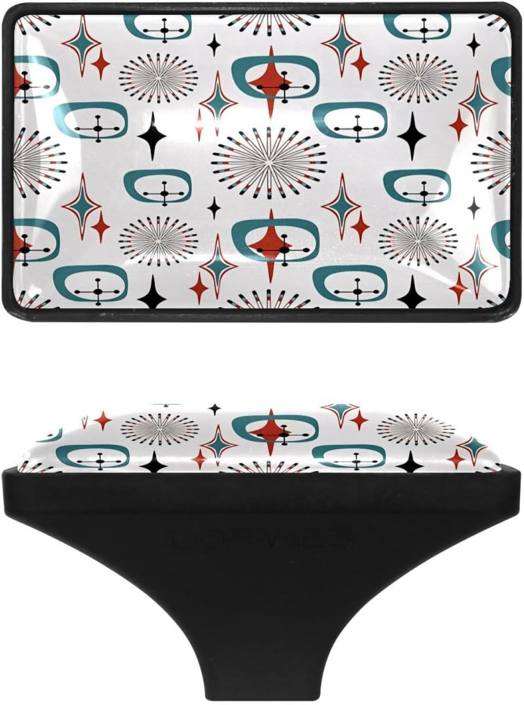 Retro 1950s 60s Boho Starbursts Atomic Stars Aesthetic 4pcs Black Drawer Handles Rectangular ABS Glass Drawer Pulls with Screws Hardware for Bathroom, Kitchen and Furniture