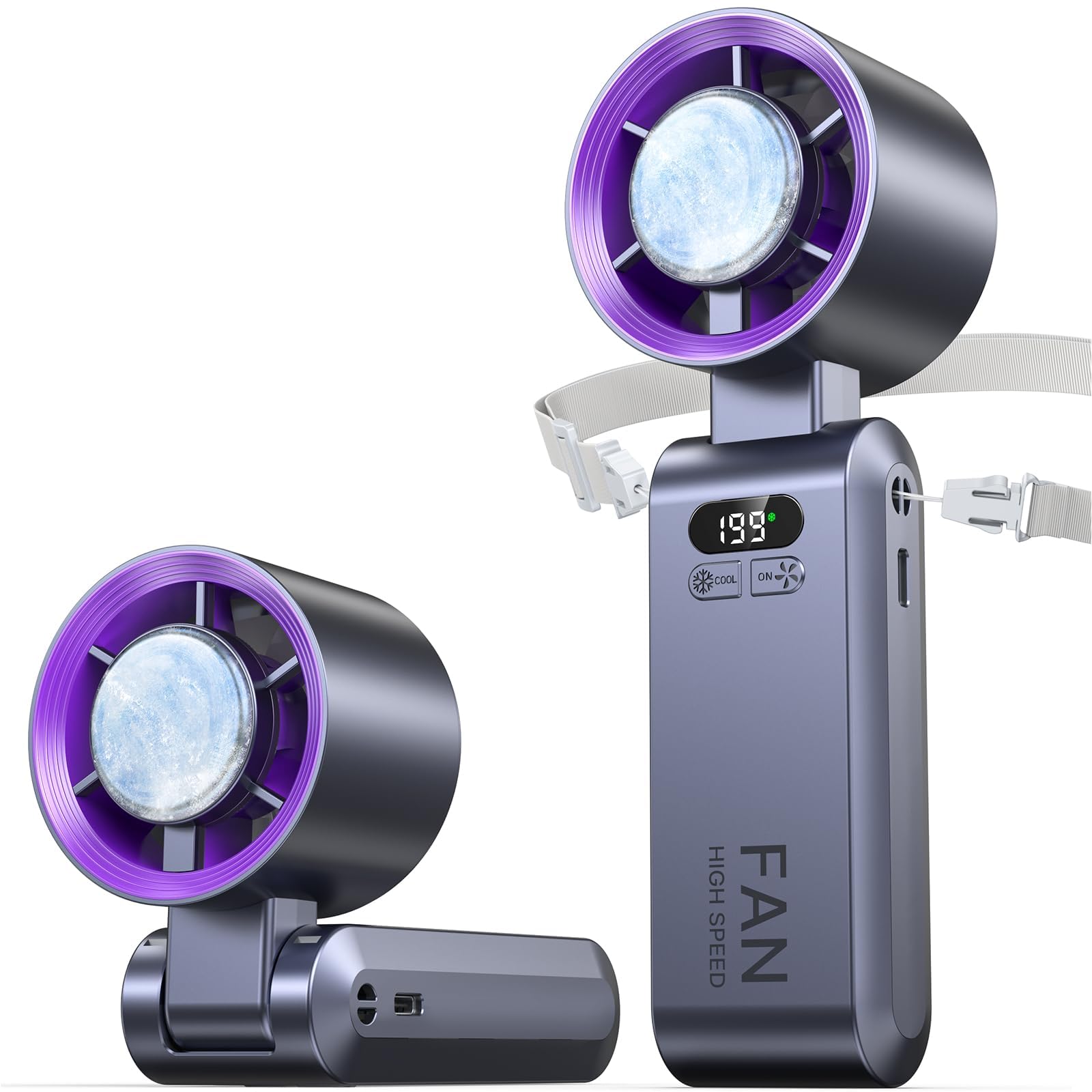 kimguard handheld portable turbo fan with ice cooler speed 1-199 rechargeable personal fan20000 rpm small pocket fans for traveloutdoorhomeoffice purple