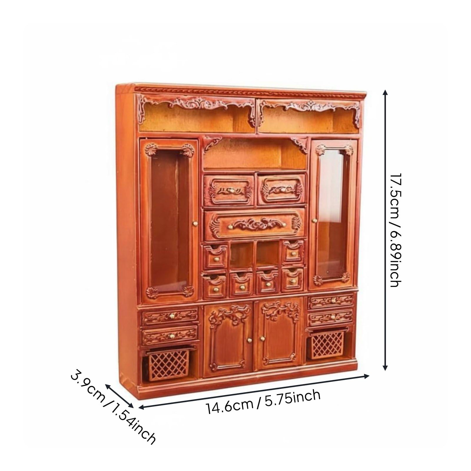 Mini Armadio Miniatura Armadietto Modello Casa Delle Bambole in Legno con Sportelli E Cassetti Funzionanti Artigianato Europeo Adatto per Collezionisti Diorami Esposizione Domestica 1 12