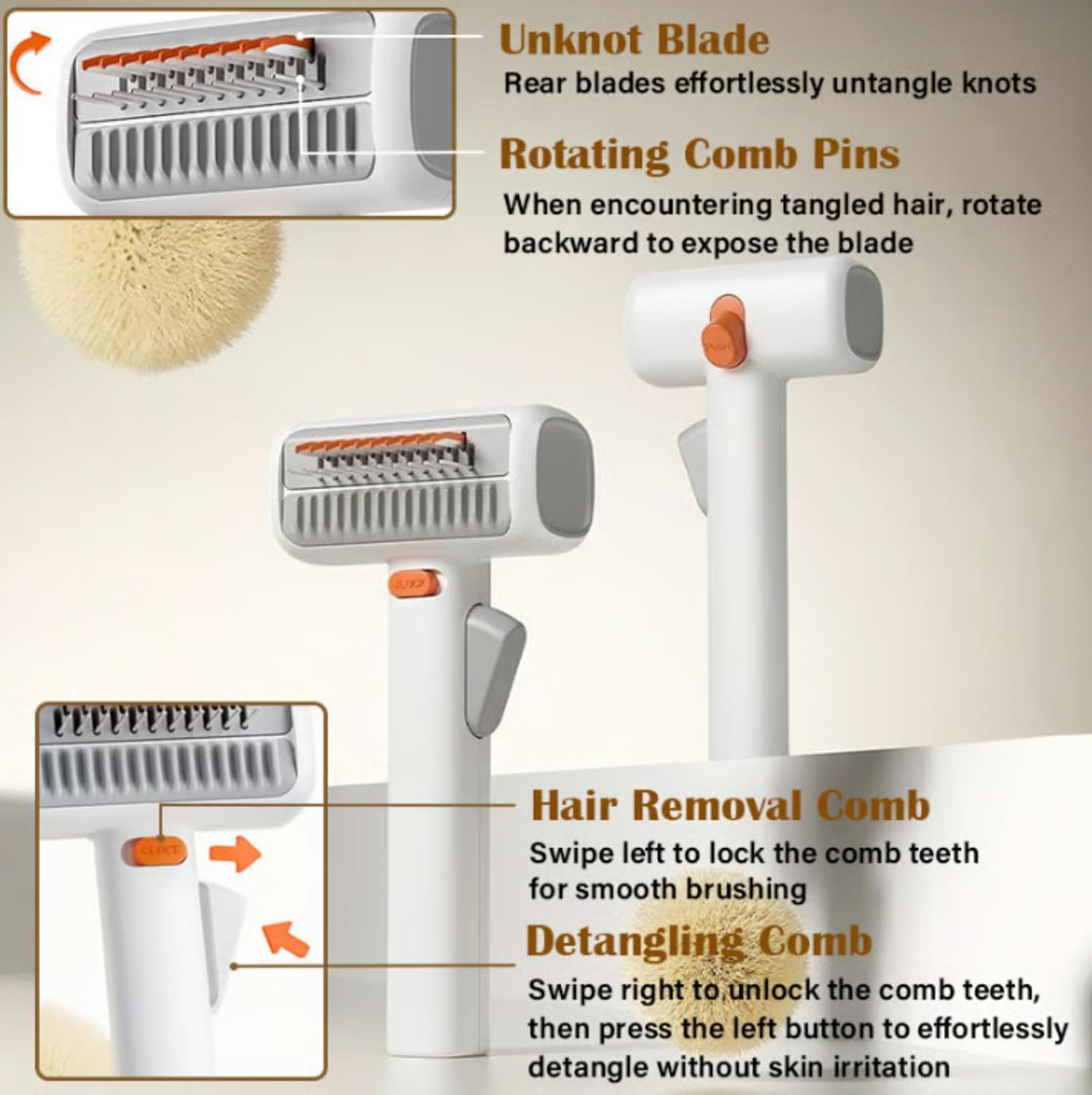 2-in-1 Pet Self-Detangling & Grooming Comb, Professional Deshedding Tool for Dogs & Cats - Gentle Undercoat Rake & Brush, Removes Mats, Tangles & Loose, With Pet Hair Removal Glove (3pcs)