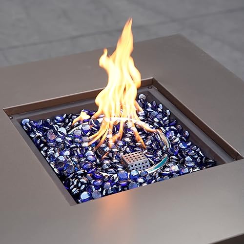 Miniatura 2 de Cuentas de vidrio de fuego de 10 libras, gotas de vidrio redondas reflectantes de 12 pulgada para chimenea, hoguera y paisajismo, azul cobalto real