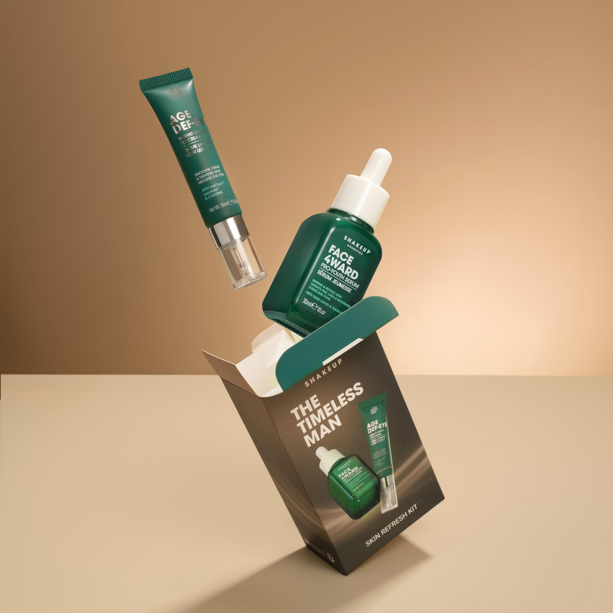 Shakeup Cosmetics Mens Anti-Ageing 2-Piece Set, AGE DEF-EYE Lifting Eye Cream & FACE 4WARD Pro-Youth Serum, Vegan - Image 2