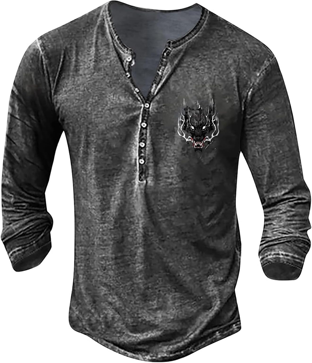 Men's Running Pullover Shirt,Ethnic Retro Printing Button Down Round Neck Running Pullover Shirt Classic Half Button Long-Sleeved Henley Shirts