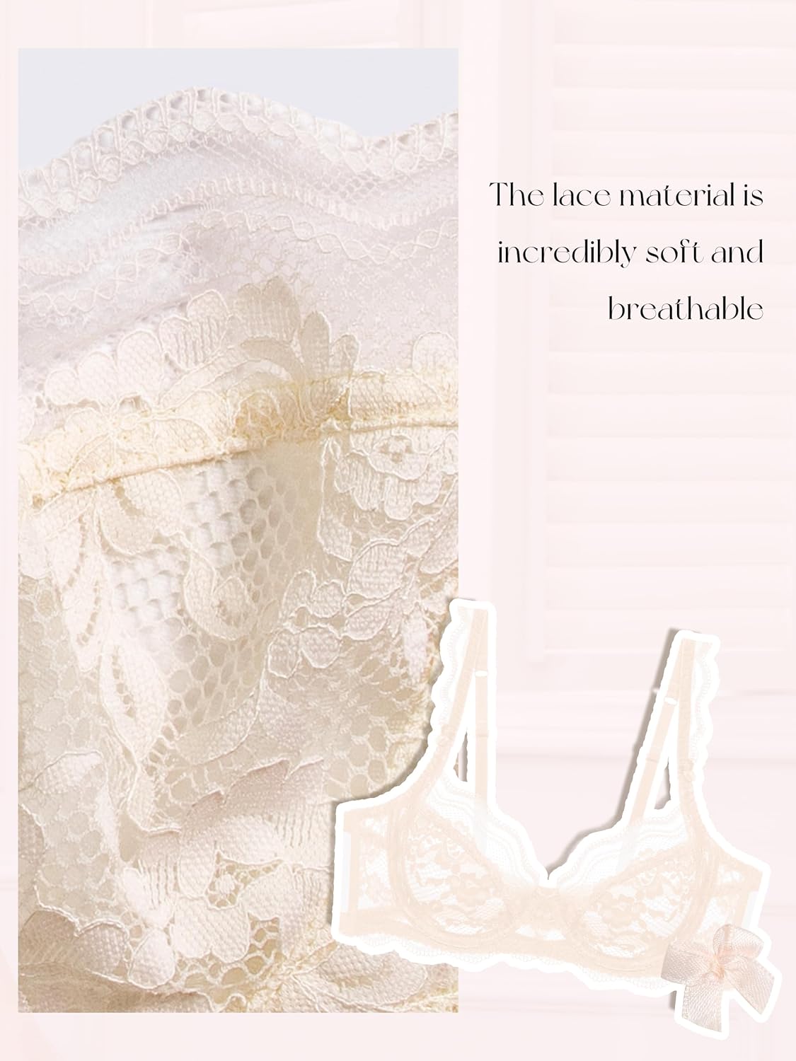 Lace Bra Bralette Push Up Unlined Demi Bras Sheer Mesh Balconette with Underwire - Image 6