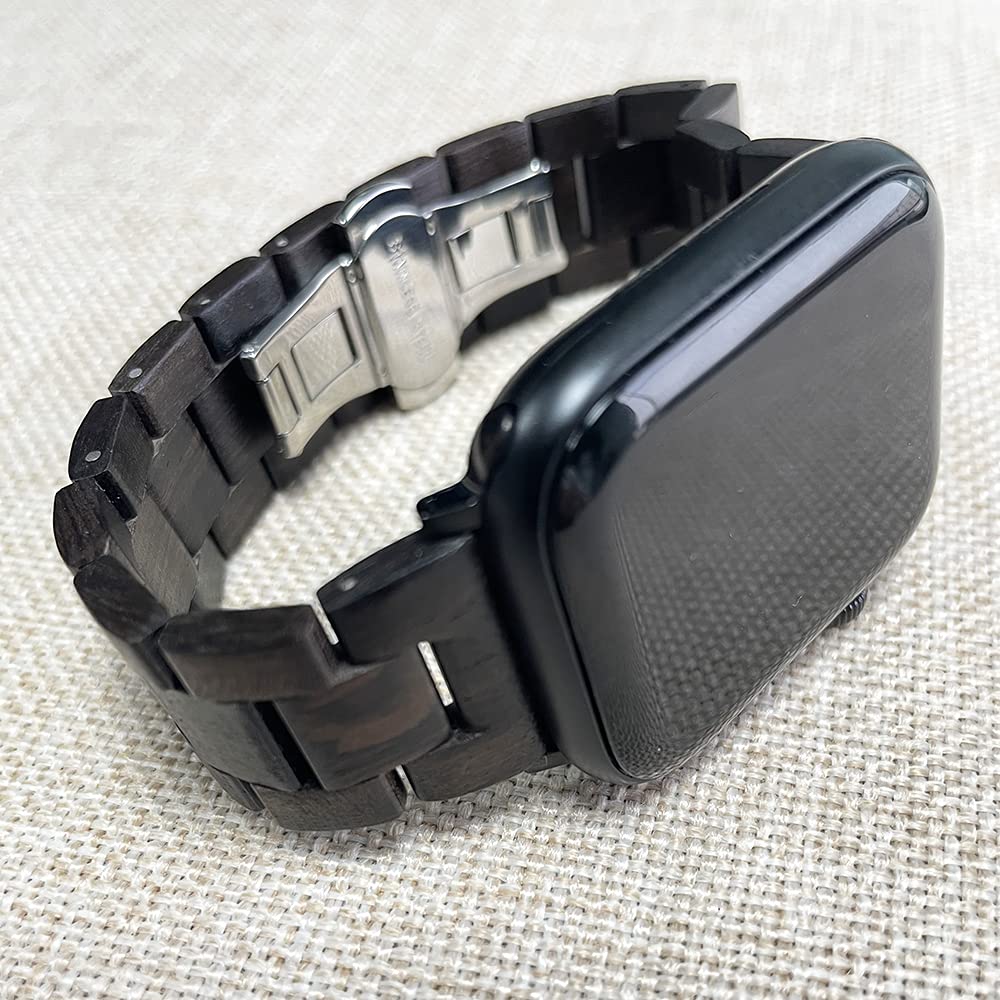 Correa de reloj de madera para Apple Watch 42 mm/44 mm, 100% ecológica, de madera natural, para Apple Watch SE, Apple Watch Series 6/5/4/3/2/1 (Negro), 42 mm/44 mm