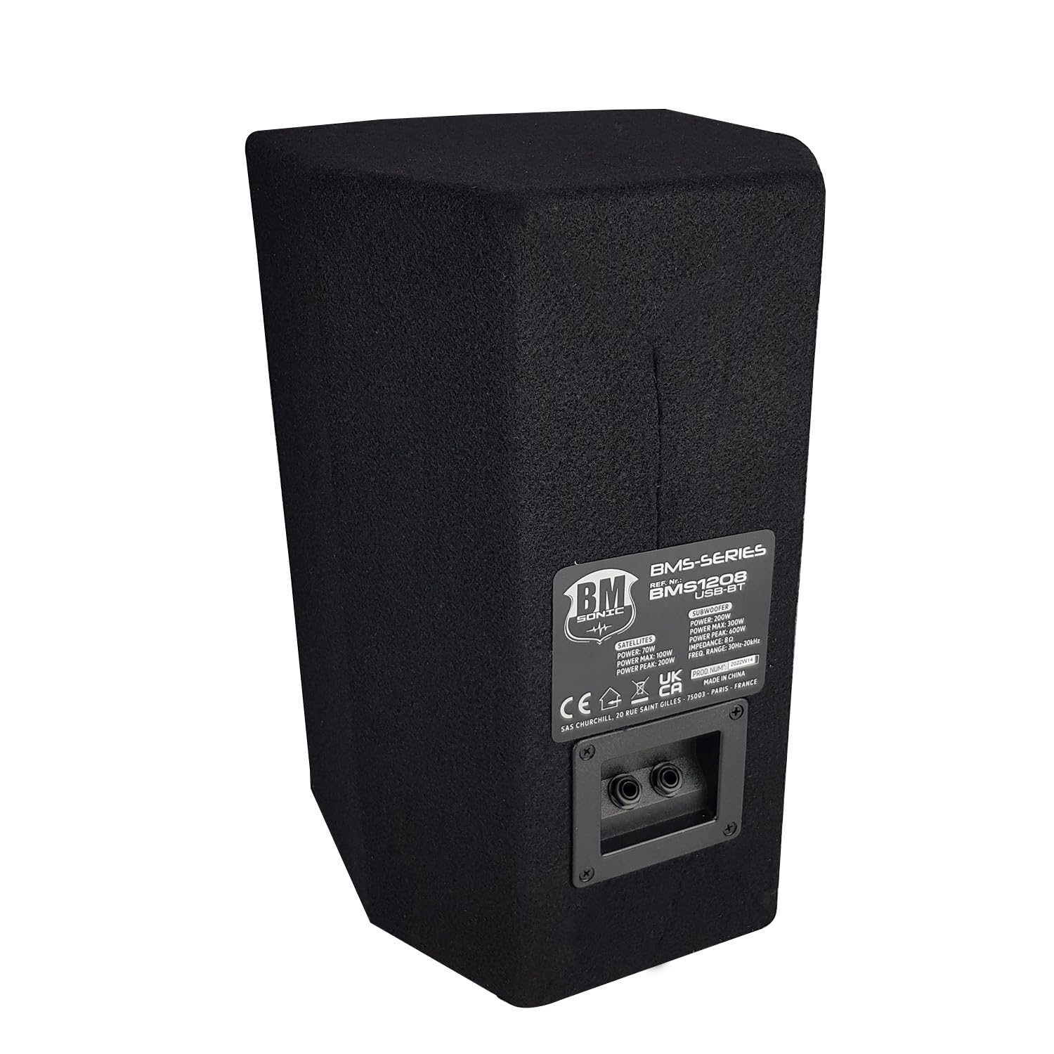 Système Sono triphonique BM Bmsonic BMS 1208, Caisson bi-amplifié 1000W - USB Bluetooth, 30cm, Satellites 8" 2x200W, câbles, Pieds