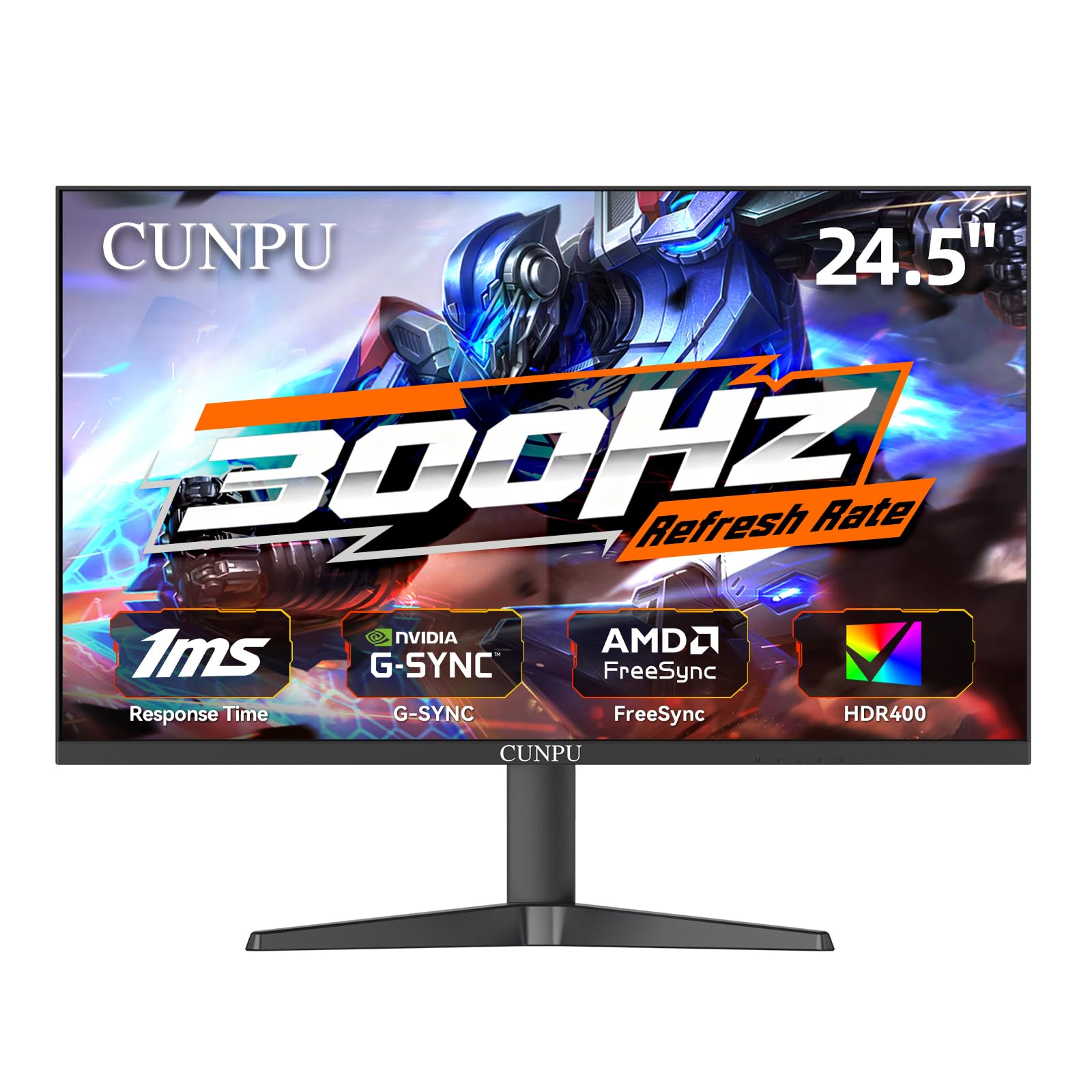 CUNPU 24.5 Inch 1080P 300Hz Premium Gaming Monitor for FPS Gamers, AMD FreeSync & NVIDIA G-SYNC Compatible, 1ms MPRT VA Panel, HDR400, 100% sRGB, VESA 100x100mm 24.5 Inch FHD/300Hz