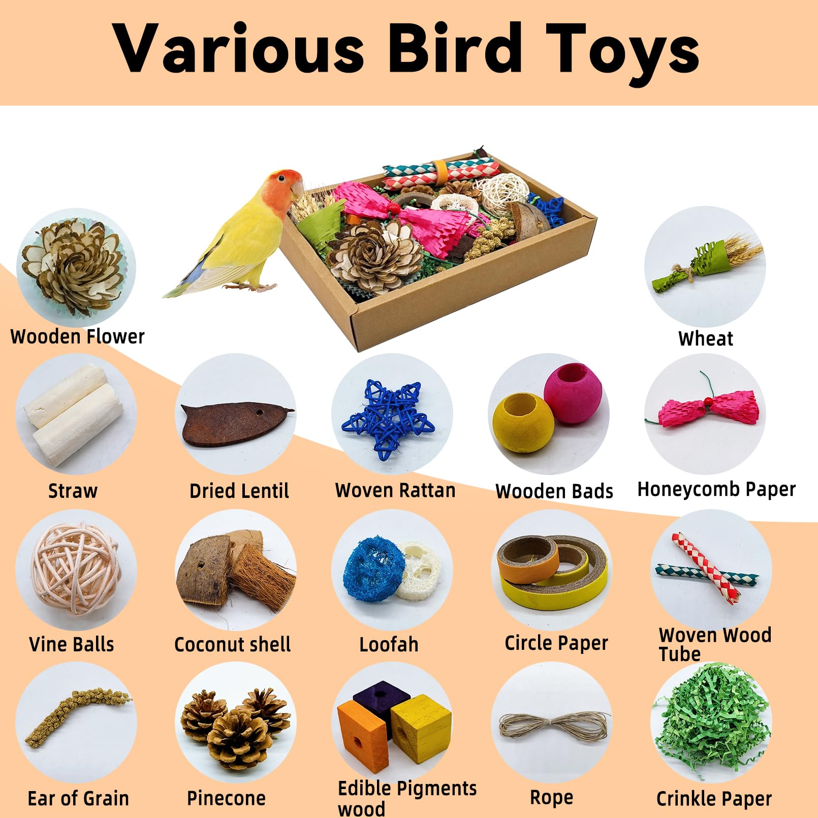 Jwizyotr Bird Foraging Toys Box, Parrot Shredding and Chewing Toys with Paper Drawer Box for Parakeets, Cockatiels, Hamster, Conures, Love Birds, and Small to Medium Birds(Colorful)