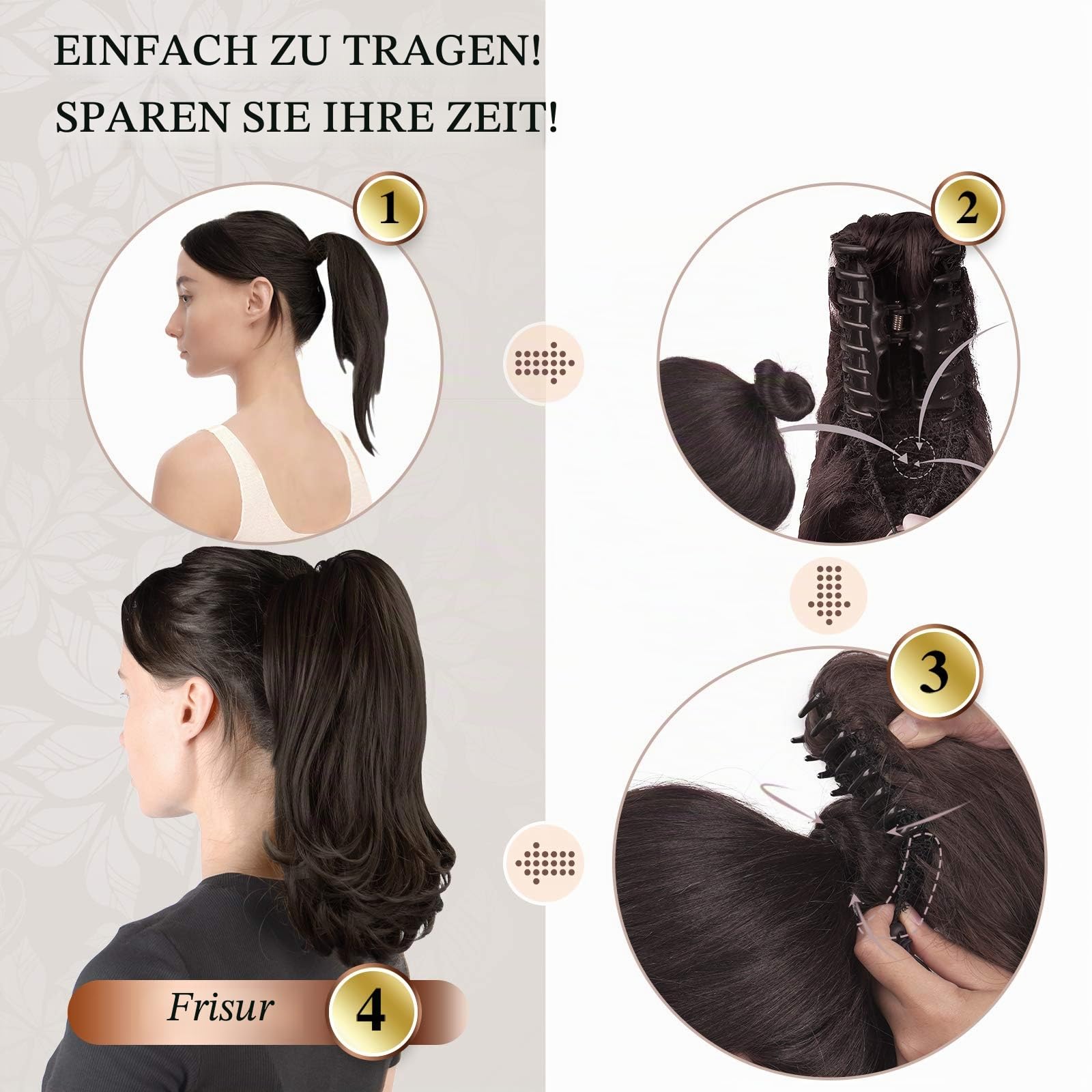 Sofeiyan 33cm Pferdeschwanzverlängerung Langer lockiger Pferdeschwanz Clip in Klaue Haarverlängerung Natürlich aussehendes synthetisches Haarteil für Frauen, Dunkelstes Braun neigt zu Schwarz
