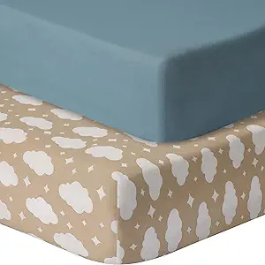 Baby Crib Sheets for Boys Girls, 2 Pack Fitted Crib Sheet for Standard Crib and Toddler Mattress, Soft Microfiber Baby Sheet 52x28x8in. (Clouds & Dark Green)