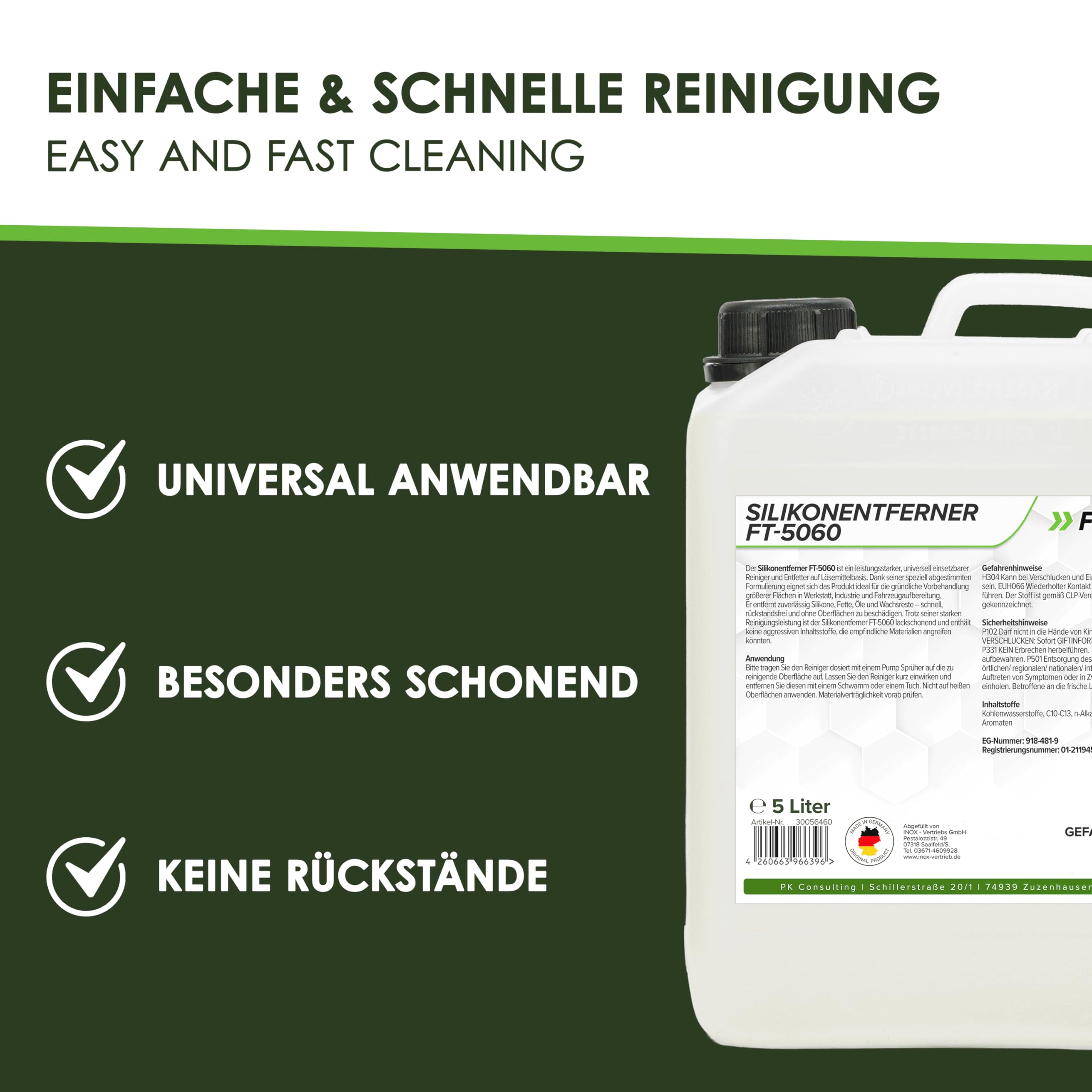 Silikonentferner 5l IFT-5060 | Wachsentferner für Autolack | Intensive Reinigung | Der Silikonreiniger entfernt problemlos Öl, Fett & Silikon | Besonders schonend