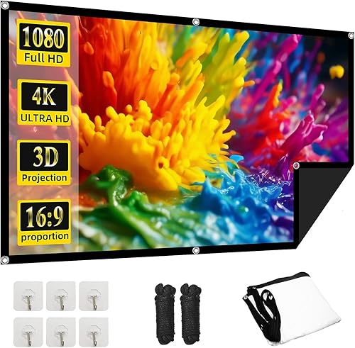 Pantalla de proyector, pantalla de proyector para exteriores de 72 pulgadas, lavable y plegable, ideal para cine en casa en interiores y exteriores,
