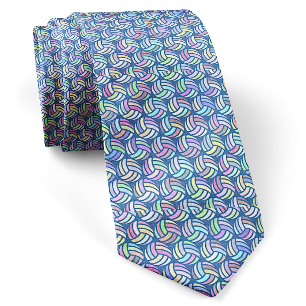 IKIKI-TECHSkinny Slim Fashion Necktie for men, Novelty Conversational Neckwear Ties (Volleyball Multicolored Pattern), As Shown, Large