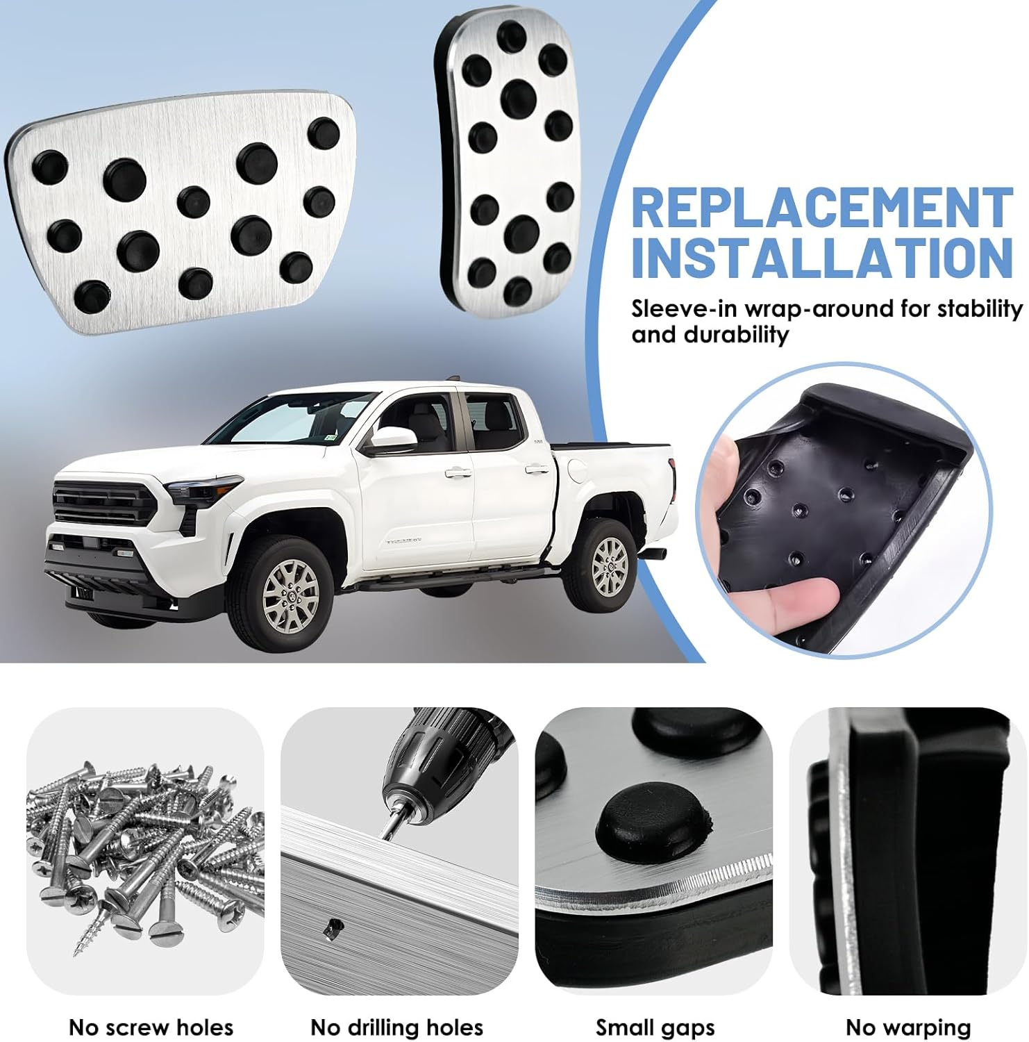 Autohua for Toyota Tacoma/Sequoia 2024 2025/Toyota Tundra 2022-2024 at Non-Slip Accelerator and Brake Pad Pedals Cover No Drill Aluminum Brake Gas Accelerator Accessories - Image 4