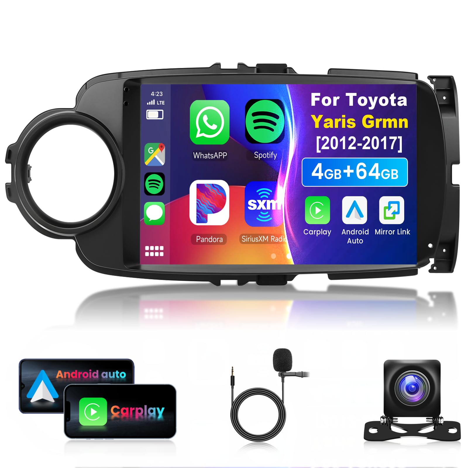 4G 64G VECHTEL 7" Radio para Coche Toyota Yaris Grmn 2012-2017 Carplay Android Auto,Android 15,DSP EQ,Bluetooth WiFi GPS,RDS/FM Radio con cámara de visión Trasera AHD