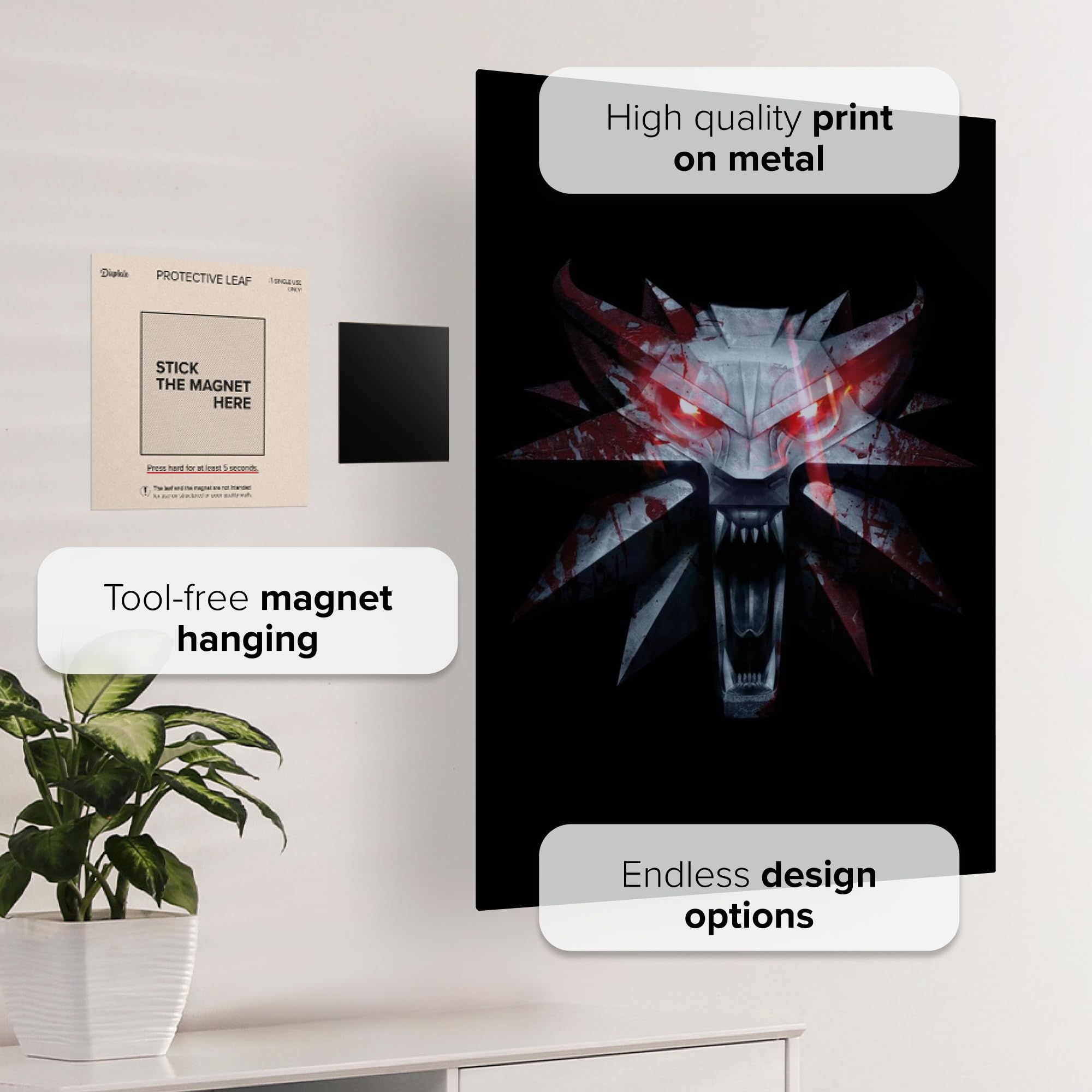 Displate Poster In Metallo - Decorazioni da Parete Decorazione Murale - Witcher 3 - Medallion - 32 x 45 cm Matt
