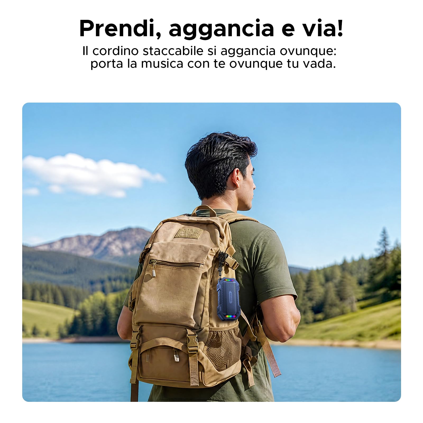 Cassa Potente Portatile con Luce RGB, IP67 Impermeabili Fissaggio Magnetico Altoparlante Wireless Portatile, 10W Resistente alla Polvere e all'acqua, 8 Ore, BT5.3, Accoppiamento Stereo TWS