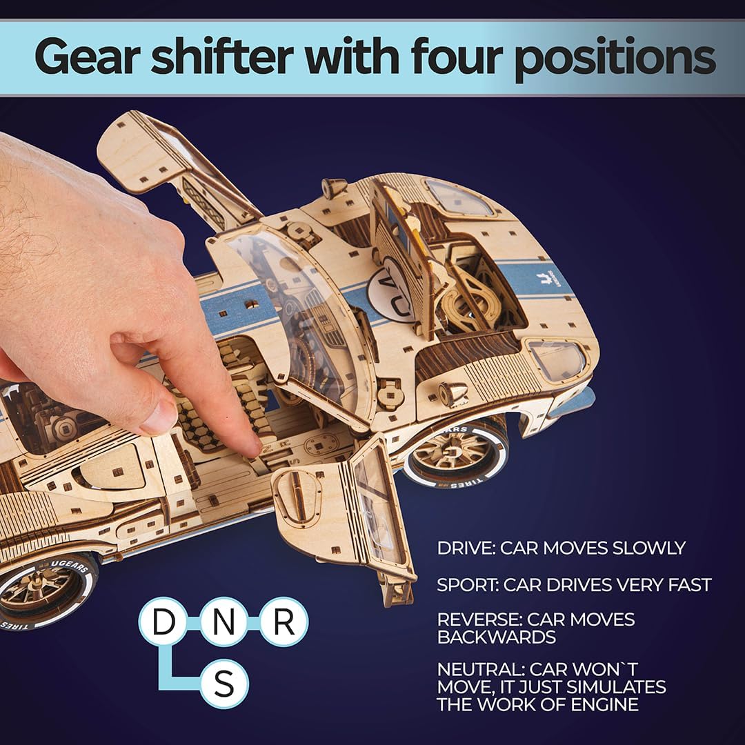 UGEARS UGT-24 Auto da Corsa di Endurance Puzzle 3D - Kit di Modelli Meccanici in Legno in Scala 1:12 da Costruire per Adulti - Kit di Costruzione Modello di Auto Sportiva - 970 Pezzi (Confezione da 2)