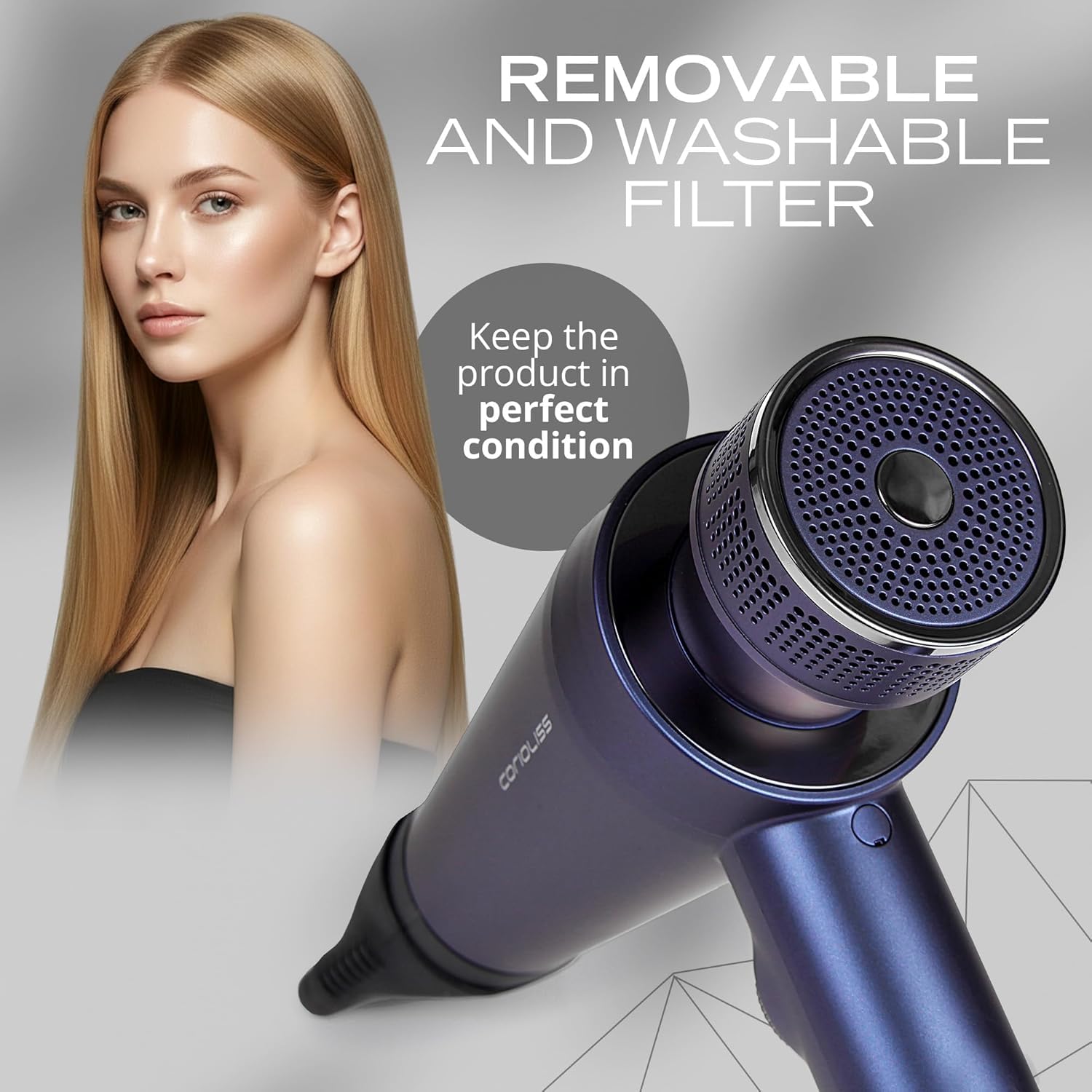 Corioliss Mistral Professioneller Haartrockner 2000W mit BLDC Motor, Ionischer Föhn Anti-Frizz, Leicht und Leise, mit Diffusor und 2 Stylingdüsen für Salonergebnis Zuhause