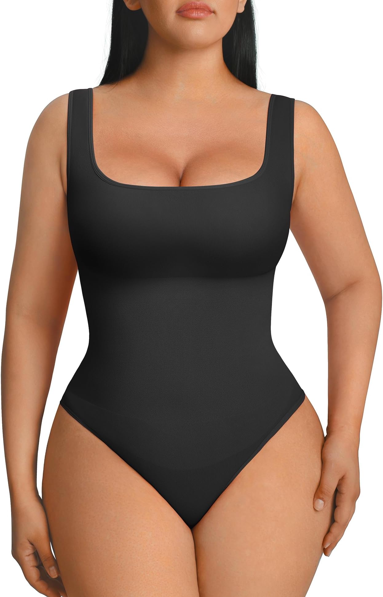 Bodysuits for Women Seamless Square Neck Tummy Control Compression Thong Shapewear Bodysuit Tank Tops Bodysuit