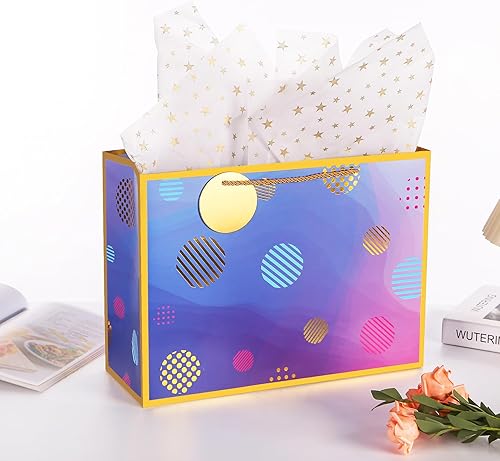 Miniatura 6 de Bolsa de regalo de cumpleaños láser de 16 pulgadas con papel de seda, bolsa de regalo extra grande para regalos, bolsa de regalo de cumpleaños