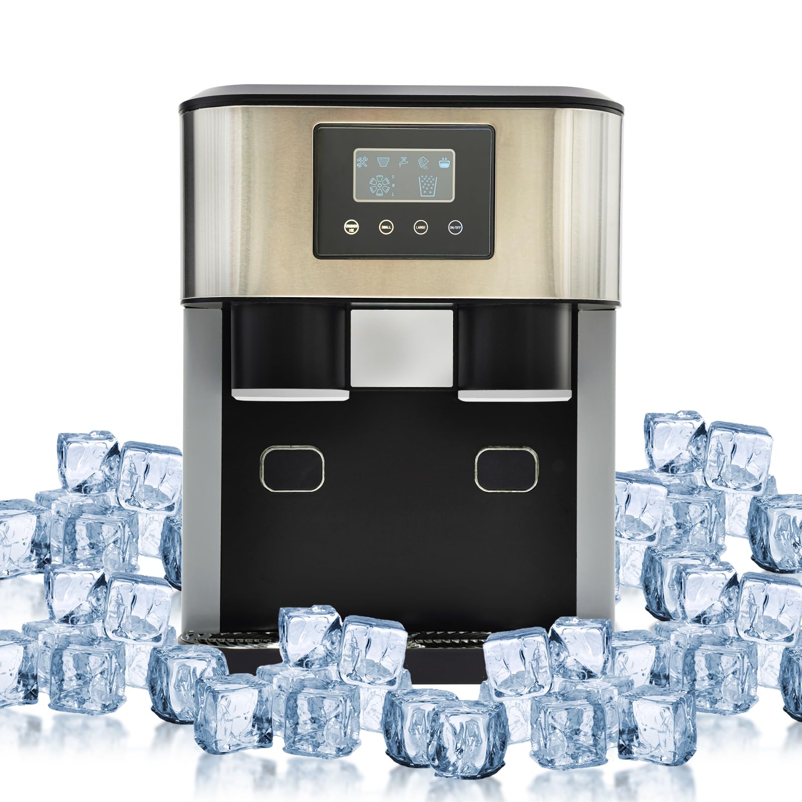 Macchina per cubetti di ghiaccio professionale da 1,8 l, con display LCD, mini macchina per cubetti di ghiaccio 3 in 1, per cubetti di ghiaccio grandi, 15 kg/24 h, autopulente, incluso