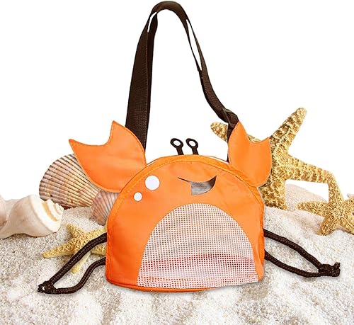 Miniatura 3 de Doefo Bolsa de playa para niños, bonita bolsa de concha en forma de cangrejo con correa de hombro ajustable, bolsa de recolección de conchas