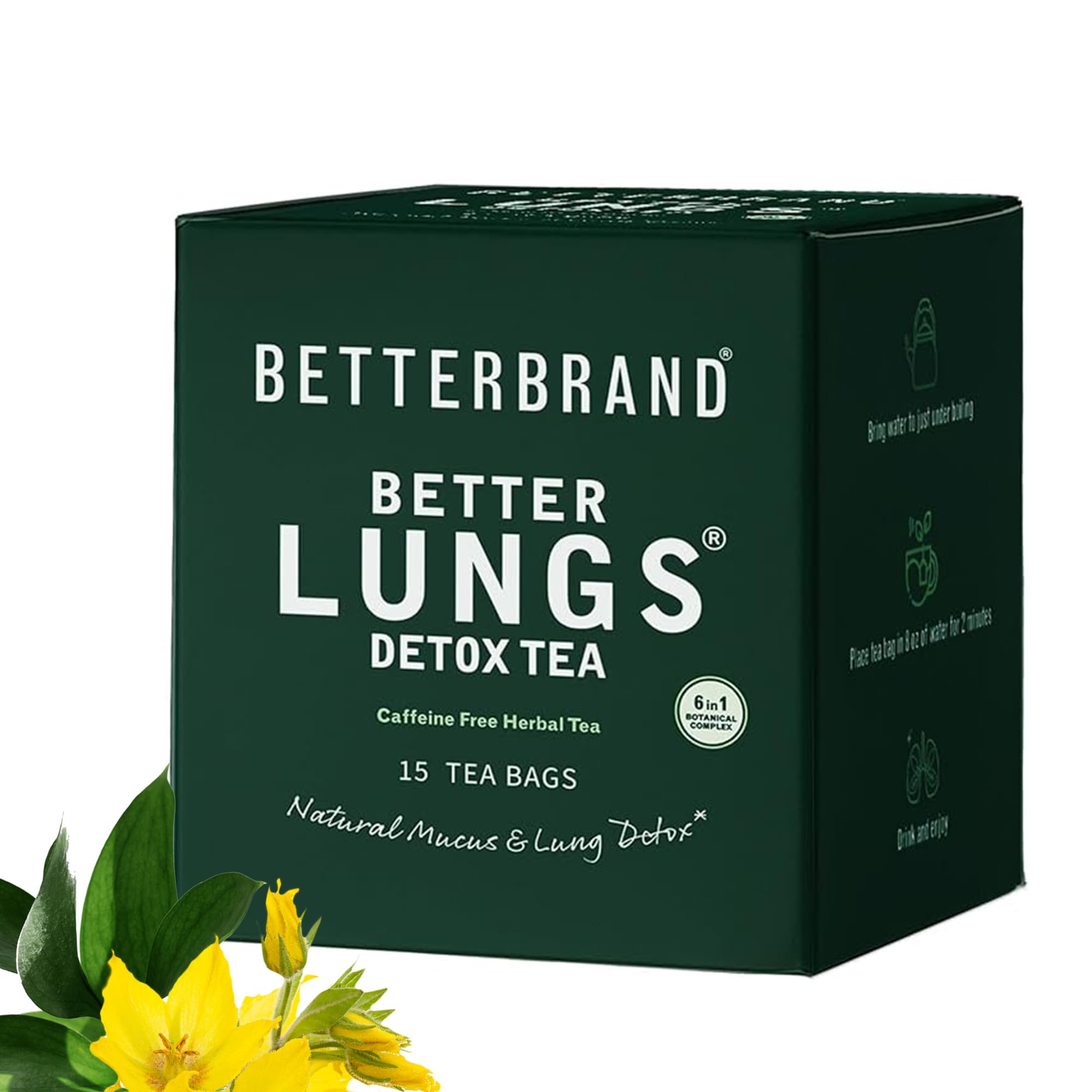 Betterbrand Mullein Tea Bags for Lungs – Herbal Tea for Respiratory Support – Caffeine-Free Loose Leaf Blend with Mullein Leaf Extract – 15 Bags for Lung Health and Wellness