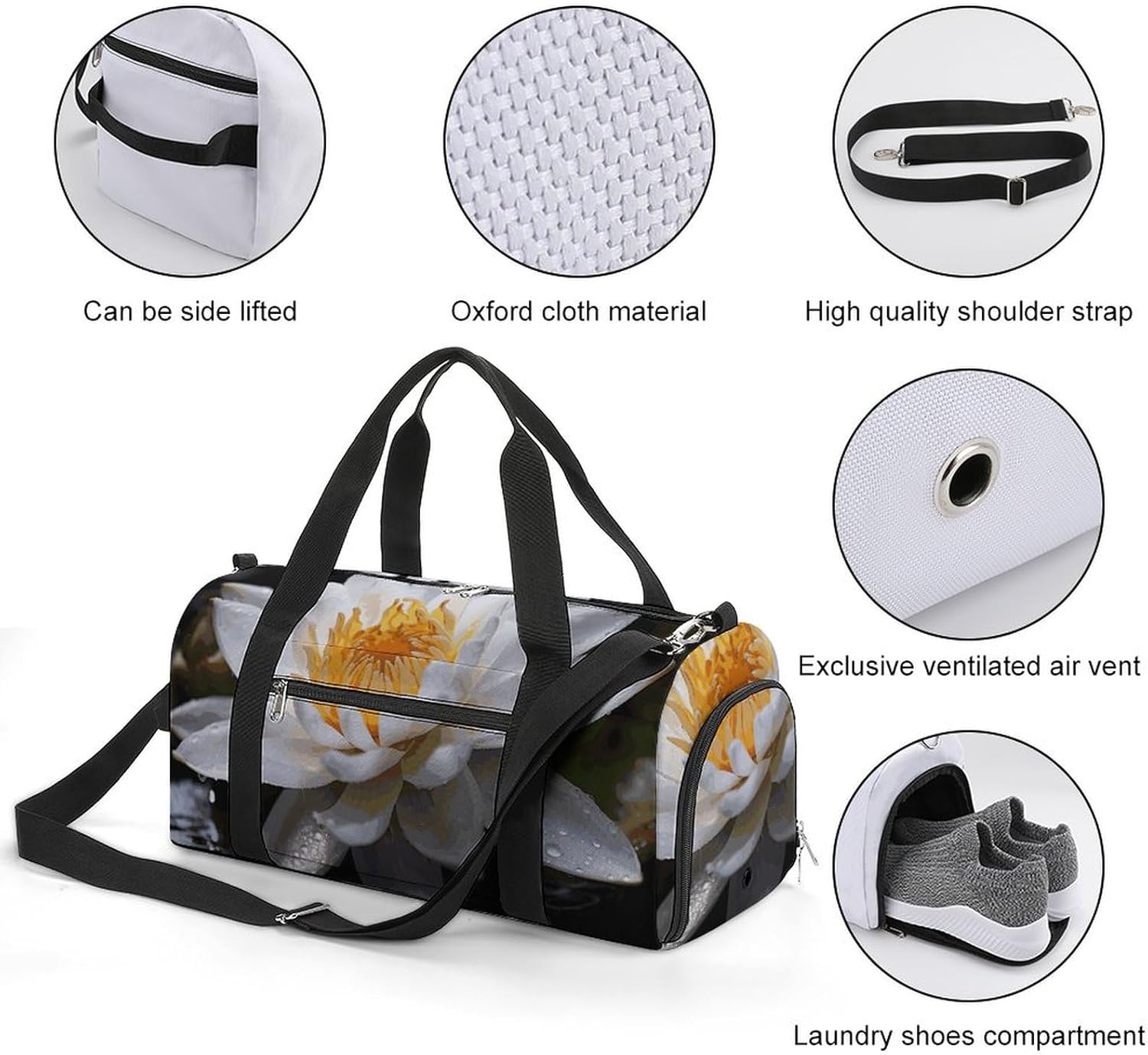 Gym Bag for Men Travel Duffle Bag Beautiful Flowers Tote Bag Weekender Duffel Bag Weekender Bag for Sports