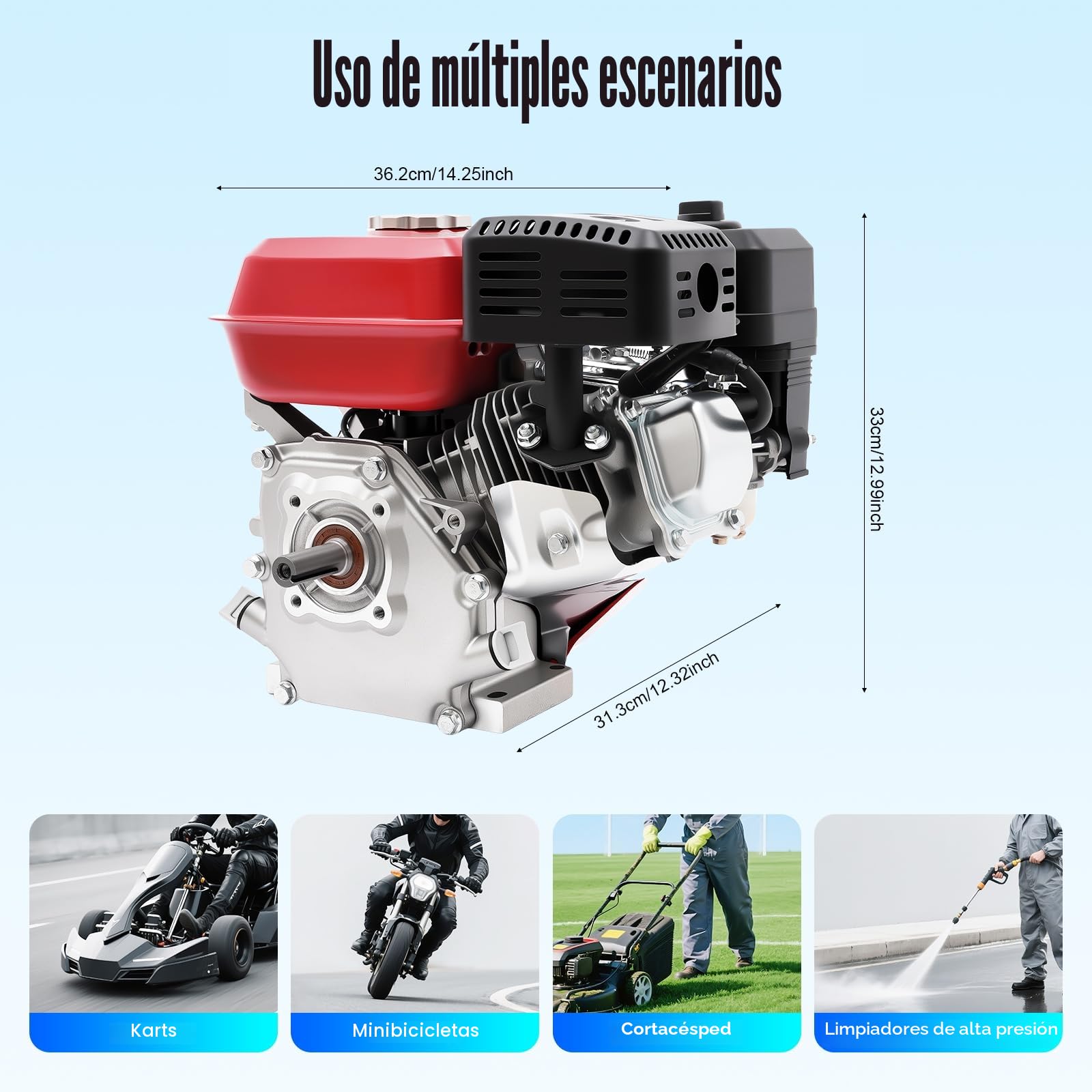 Motor de Gasolina 7.5CV 4 Tiempos OHV 212cc 4000W Monocilíndrico | Refrigerado por Aire 3600 RPM Torque 12N.m Arranque Manual con Alarma Aceite para Kart Maquinaria Agrícola Generador Bomba