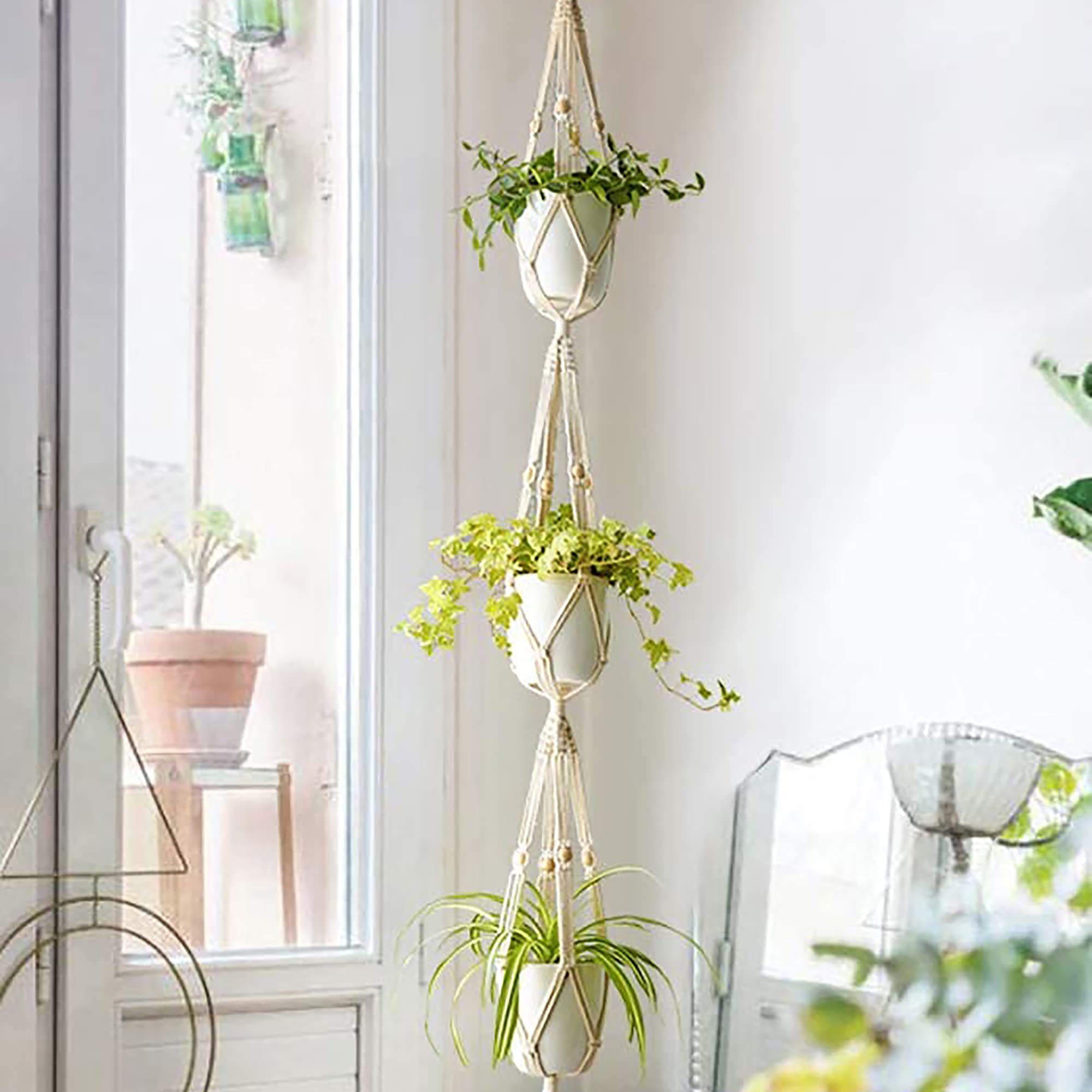 Homesake® Macrame Plant Hanger, Plant Hangers Indoor, Hanging planters, Handmade Weaving, Hanging planters Indoor, Natural Organic Cotton,Hanging planters Indoor (Set of 2, Triple) (B09CH3KGQP) Amazon Price History, Amazon Price Tracker