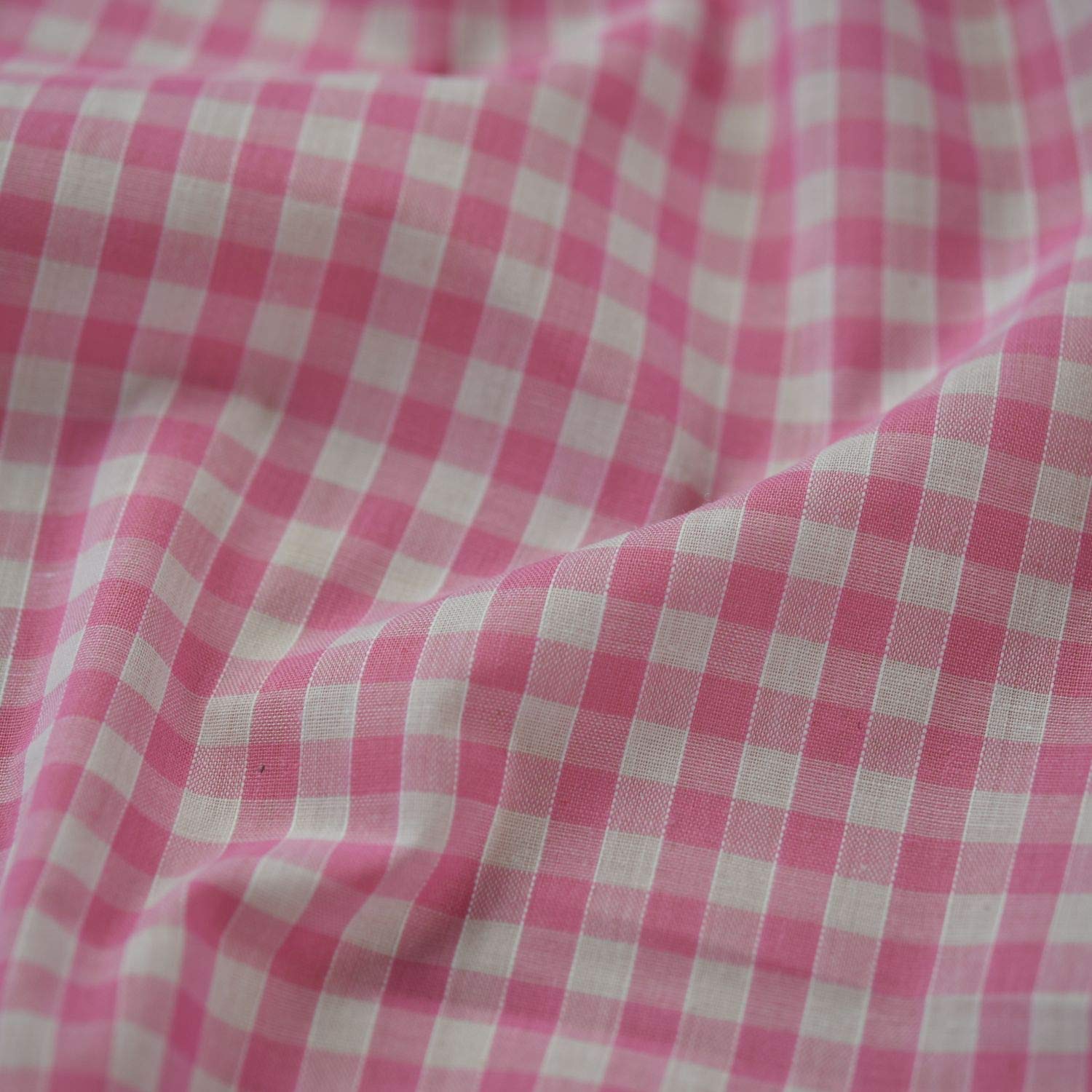 1/4" Checked Squares Polycotton Gingham Fabric Check Material Soft Dress Crafts Uniforms Table Cloth Bunting | 44" - 112 cm Wide (Baby Pink, Per Half Metre)