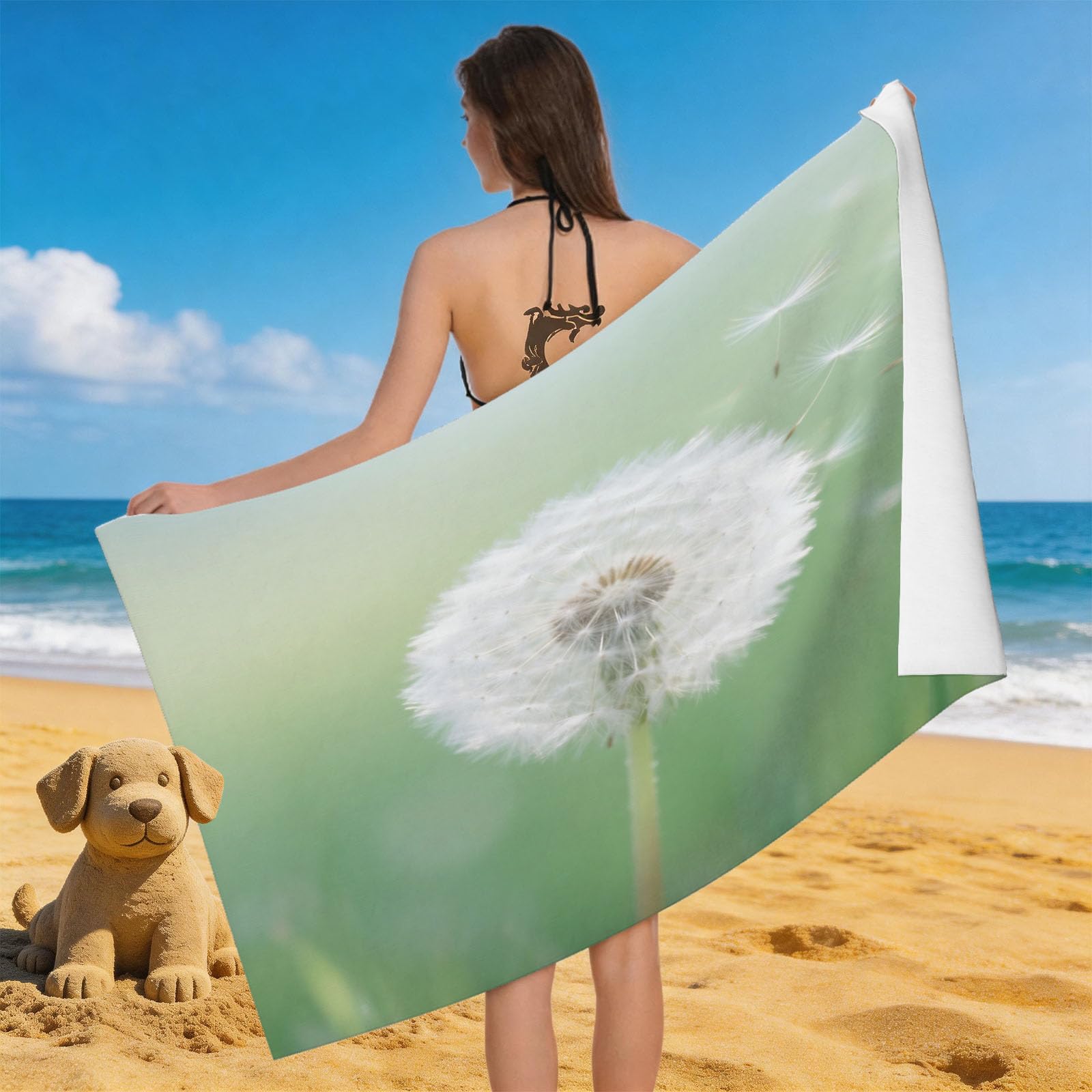 Leichong 3D Dandelion Beach Towel Microfiber Soft Quick Dry for Adults, Chic Bath Towel Lightweight Soft Absorbent for Travel Swimming Pool Sports, 75 x 150 cm