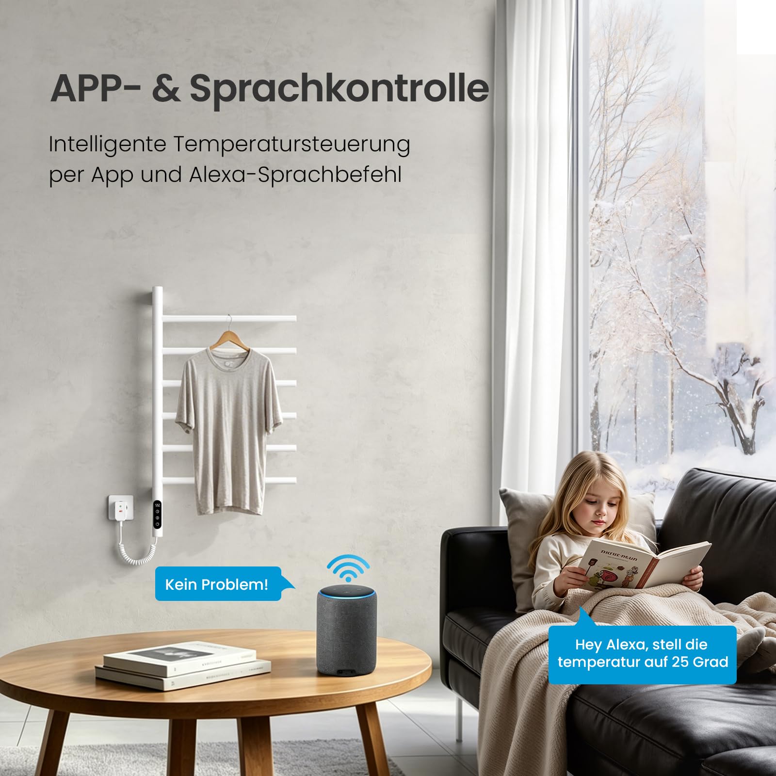Heilmetz 78x45cm Handtuchheizkörper Elektrisch 135W, 180° drehbar, Weiß | WiFi Smart per App & Sprachsteuerung Carbon-Heizung 30–70°C 1–24h Timer Wochenprogramm