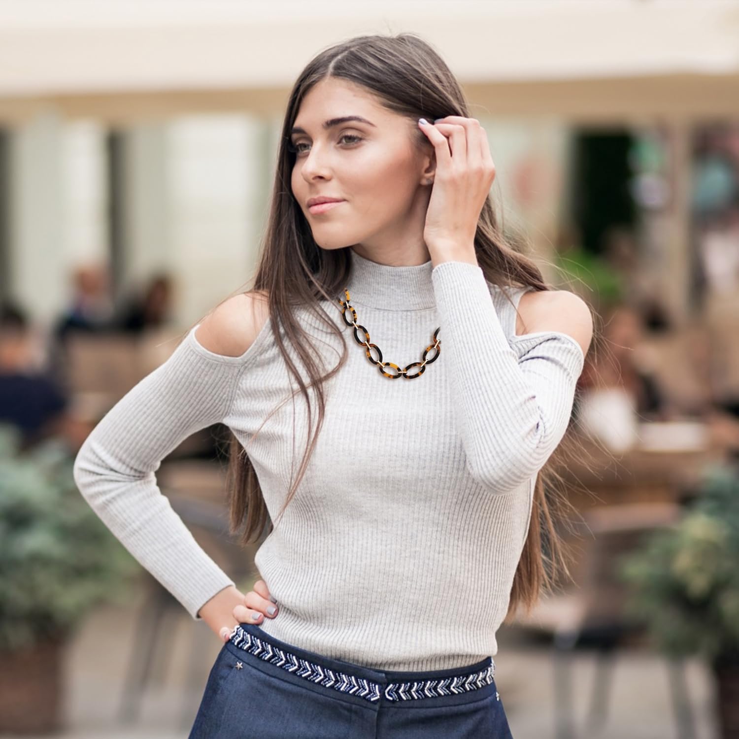 BVGA Long Necklaces for Women Acrylic Tortoise Link Necklace Leopard Print Metal Oval Resin Chain Link Acetate Collar Necklace - Image 2