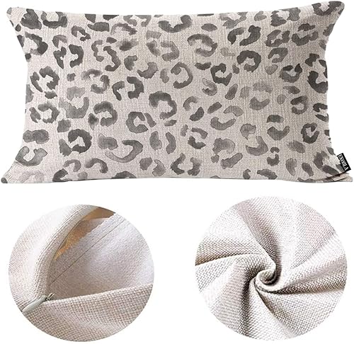 Miniatura 6 de EKOBLA Lindas fundas de almohada lumbar con patrón de leopardo y nieve, camuflaje gris, manchas blancas, decorativas, cintura lumbar, algodón, lino,