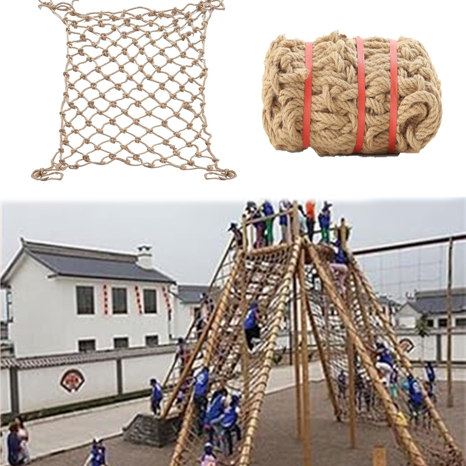 Gjzqdkx Climbing Cargo Net 7X30ft - Knotless Polyester Safety Net For Treehouse, Playground, Outdoor Adventure, Stairway Railing, Durable Sports Rope For Kids