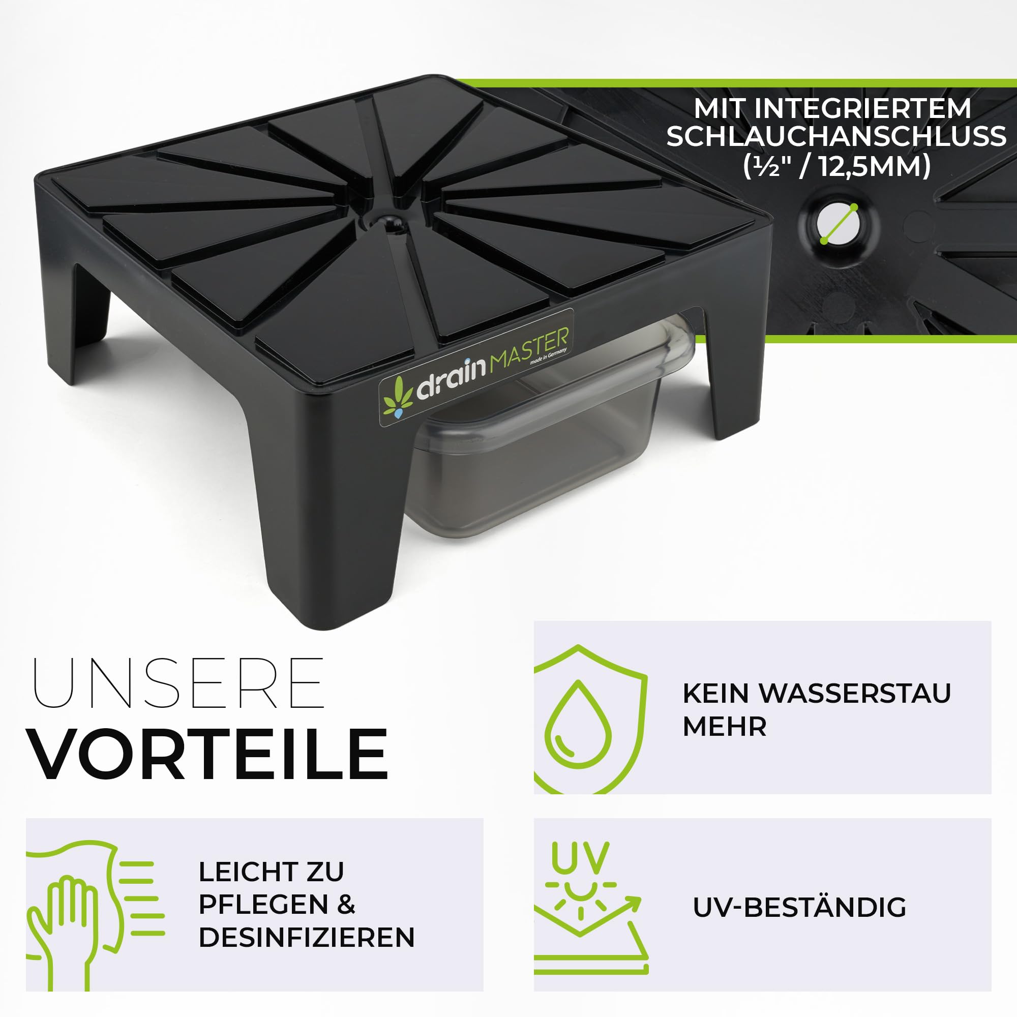 Blumentopf Untersetzer 24x24cm - Einzelset inkl. Ablaufwanne - Pflanzuntersetzer eckig Blumen Pflanzen Drainage Indoor/Outdoor - Ideales Zubehör für Growzelt - Made in Germany