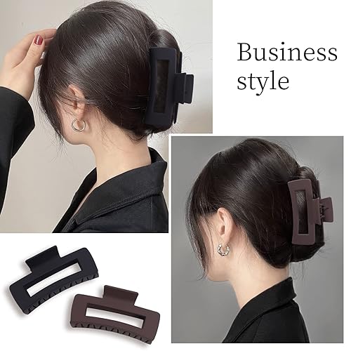 Miniatura 4 de 8 pinzas grandes para el cabello de 4.1 pulgadas, antideslizantes, cuadradas, mate, pinzas negras y grises para mujeres y niñas, clips de sujeción