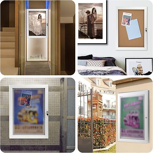 Miniatura 8 de Tablero de anuncios cerrado con bloqueo, tablero de notas de corcho de aluminio, tablero de anuncios para montaje en pared con sello de goma a