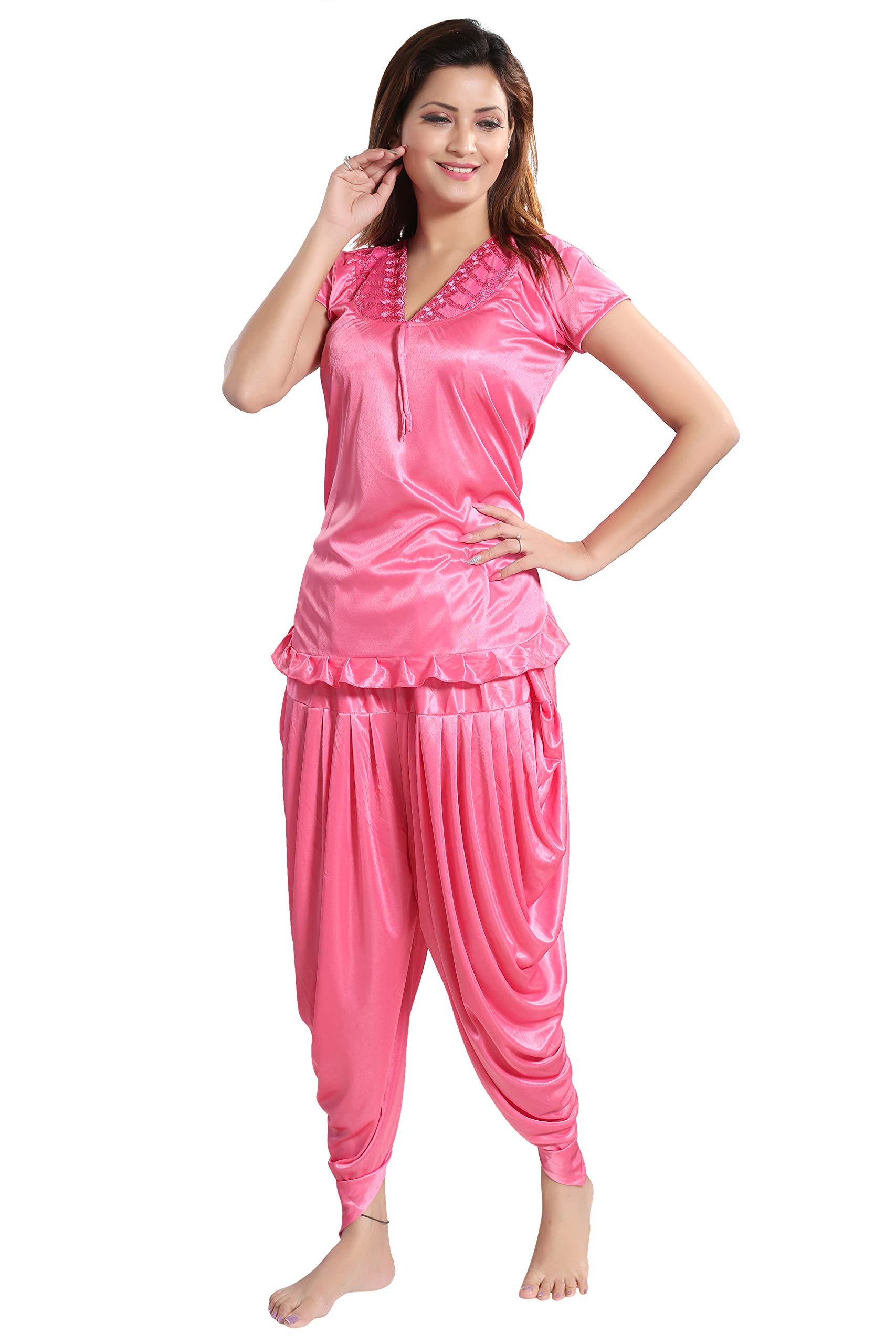 romaisa Women's Solid Ankle Length Satin Top and Pajama Nigh Suit Set, Free Size Nightwaer (Pack of 2) GRP-PT145-151-picture-39