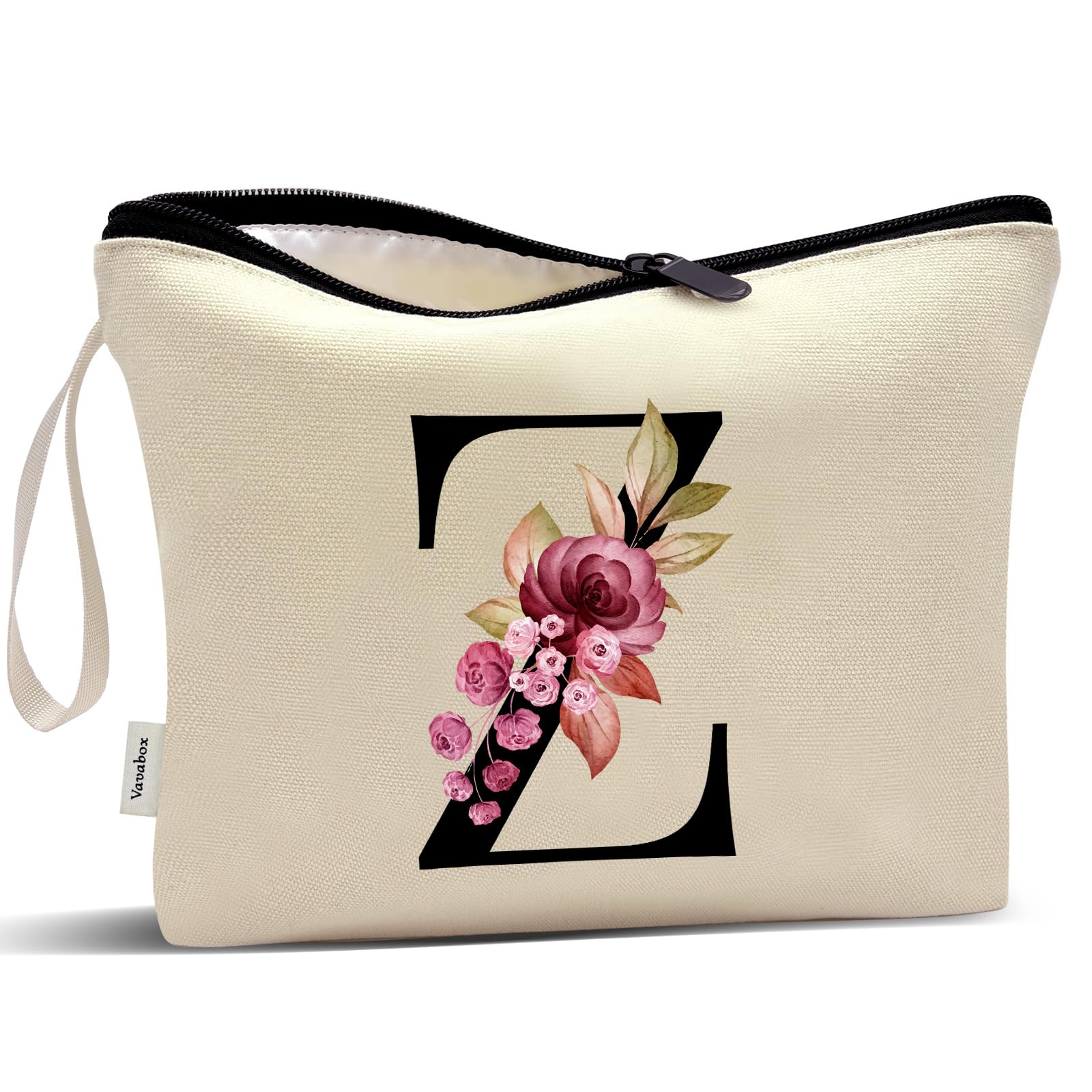 Vavabox A-Z Personalized Makeup Bag, Birthday Gifts for Women Mom, Gifts for Best Friend, Bride Bridesmaid Cosmetic bag (Z, Cream Yellow)