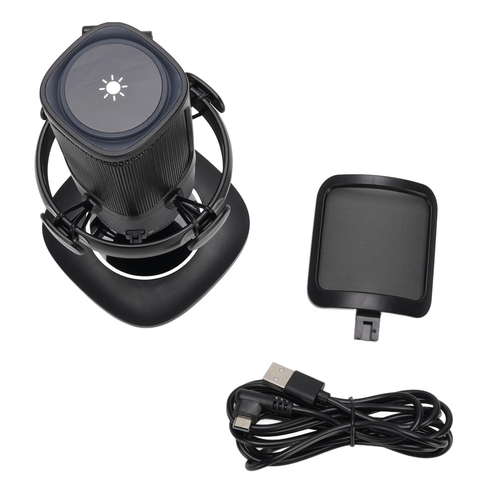Sxhlseller Microfono USB da Gioco per PC, Microfono da Tavolo a Condensatore Cardioide con Illuminazione RGB, Filtro Anti-pop, Disattivazione Audio con Sensore Tattile, Controllo Volume, Riduzione