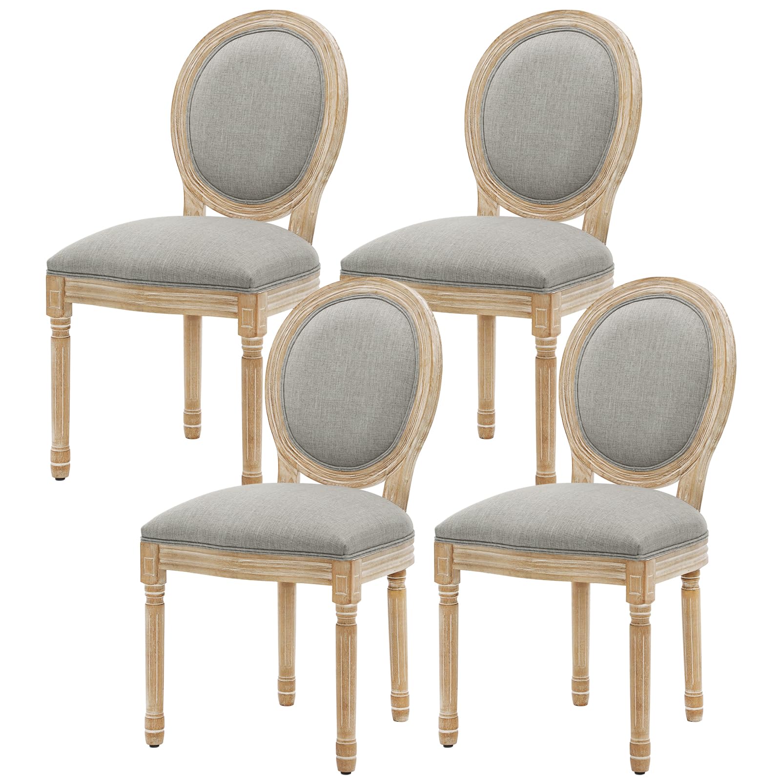Furnimart French Country Vintage Dining Chairs Set of 4 Farmhouse Dining Chairs with Round Back and Solid Wood Legs, Oval Side Chairs for Kitchen