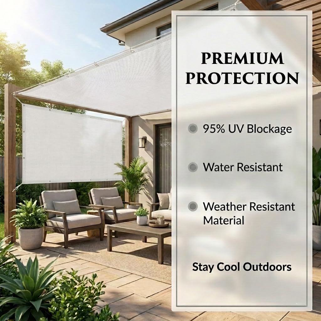 Sonnensegel Wasserdicht 2.3x3.5m Rechteckig, 95% UV-Schutz Reißfest, Hohe Dichte Polyester Sonnenschutz Wetterschutz für Terrasse, Pergola, Garten, Einfache Montage, Weiß