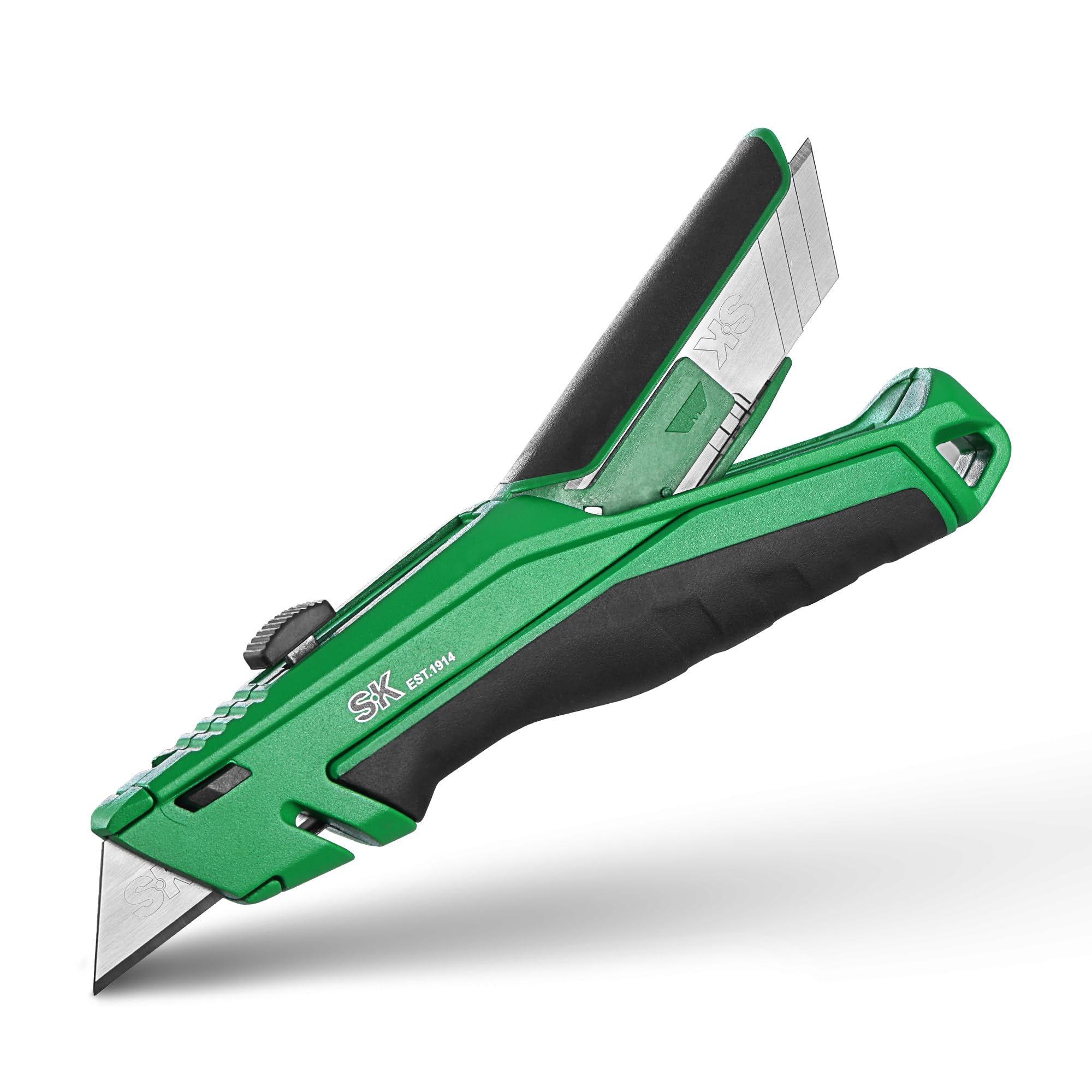 SK Retractable Utility Knife with Additional Wire Cutter, Quick Change Box Cutter, Heavy Duty Zinc Alloy, Blade Storage in Handle, Extra 4 SK2M Blades