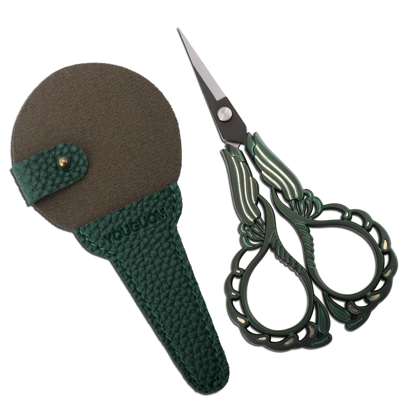 YOUGUOM Crochet Scissors with Case, Sewing Scissor for Embroidery Craft Needlework Cross Stitch Snips, Detail Threading Shears Vintage Golden Green