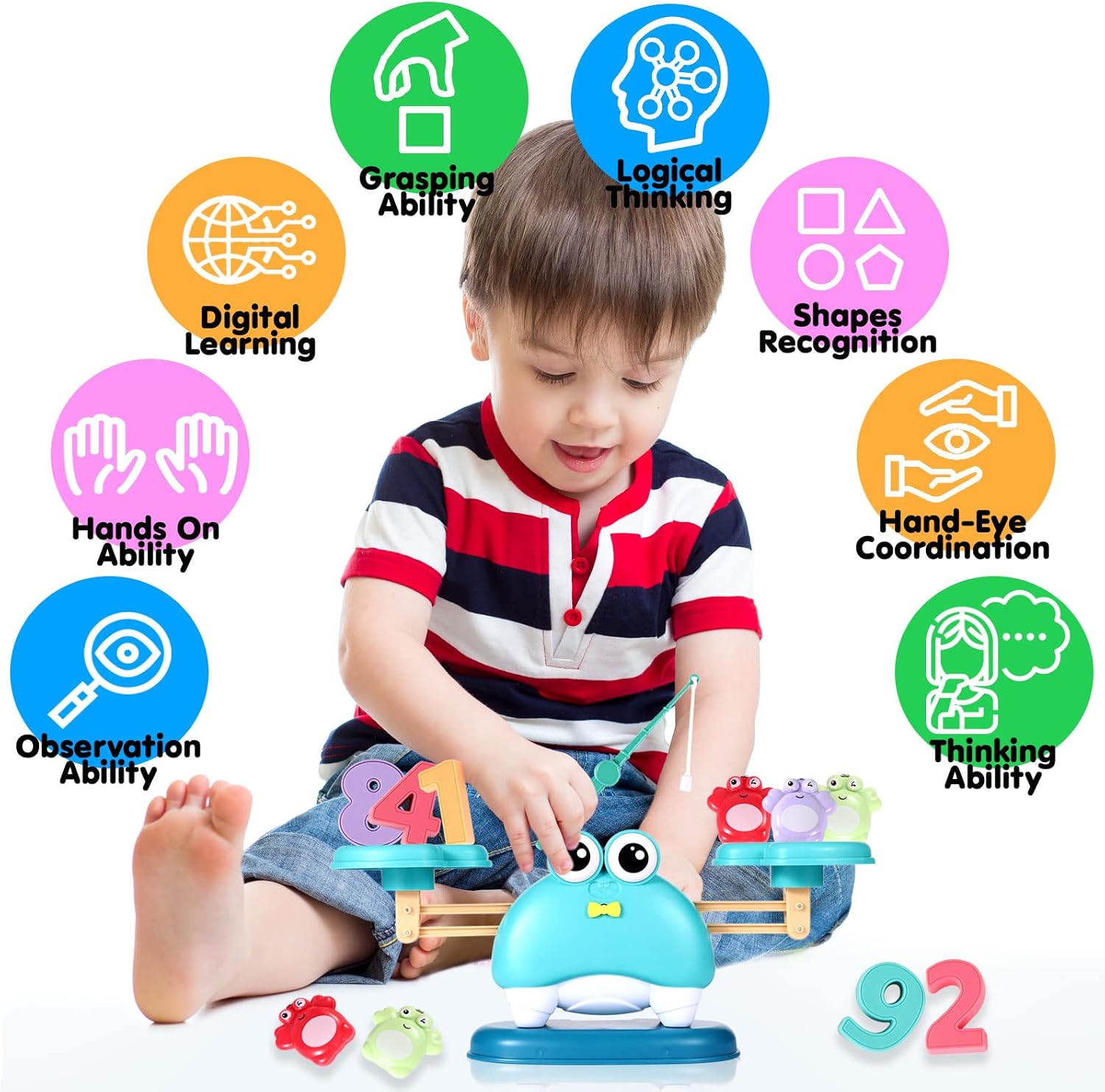 Lemostaar Balance Math Scale for Kids, Educational Toys Math Game Boys & Girls - STEM Learning Material Counting Tool - Fun Balancing Toy Set for 3 4 5 Years Old - 61pcs