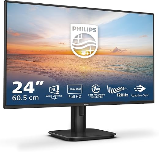 PHILIPS 24E1N1100A - 24 Inch FHD Monitor, 100Hz, IPS, 1ms, Speakers, Lowblue mode, FlickerFree, (1920 x 1080, 250 cd/m², VGA/HDMI 1.4)