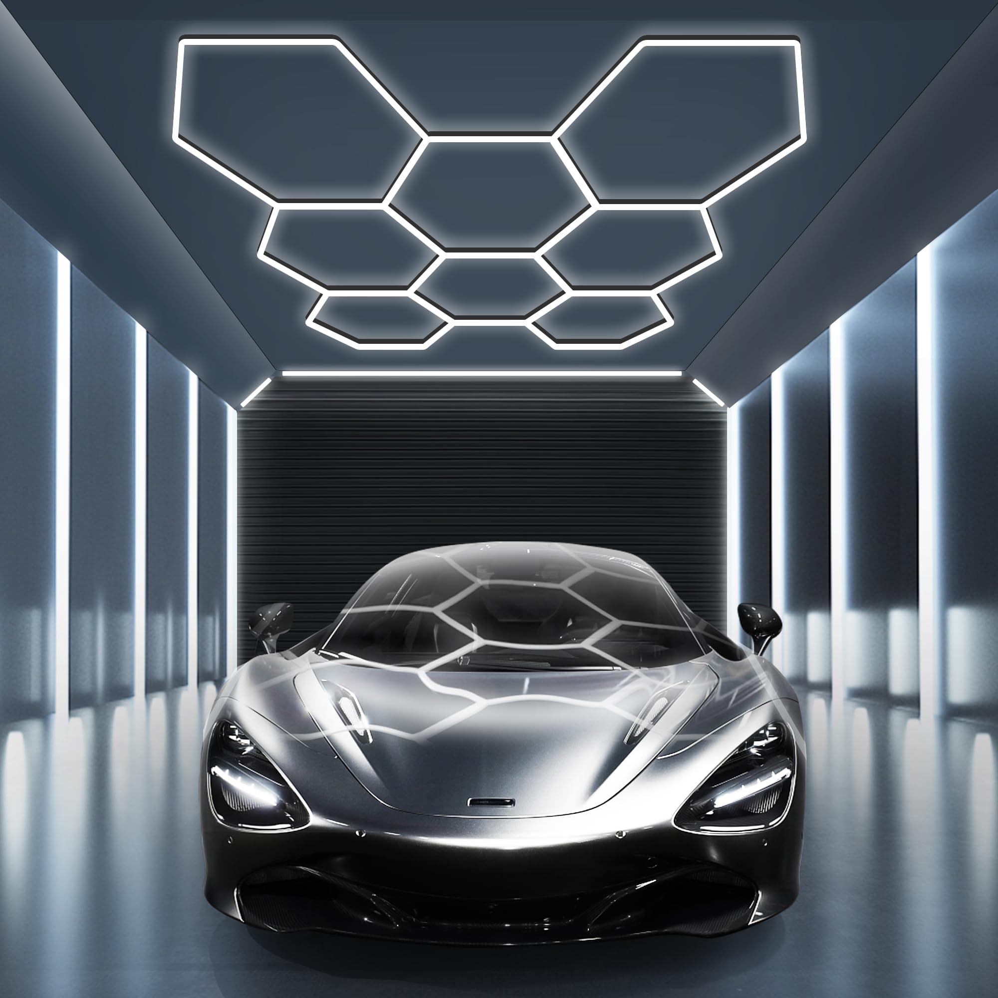 Hexagon Garage Light: Higher Brightness Lumens LED Honeycomb Ceiling Light,280W 8 Grids Systems 6500K,2.6x2.4m Grid Lighting for Garages,Gym,Car Detailing Shop,Auto Beauty Shop,Shopping malls (8-HEX)